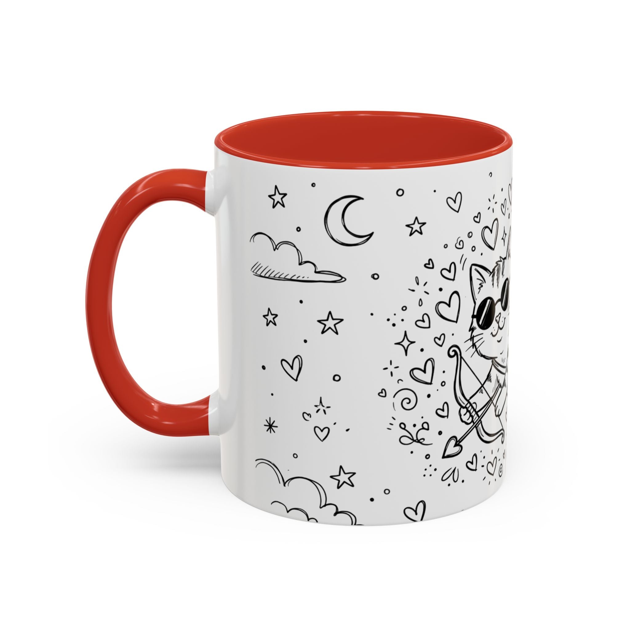 Winged Cupid Cat Coffee Mug — Cute Valentine Kitty Accent Mug (11/15 oz)
