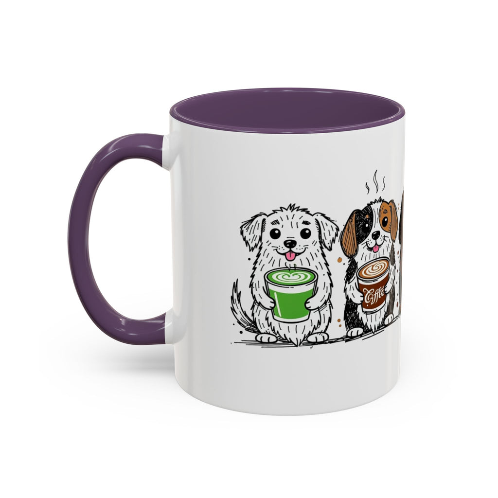Cute Dogs Coffee Mug — Cartoon Puppies Holding Lattes (11/15oz Accent Mug)