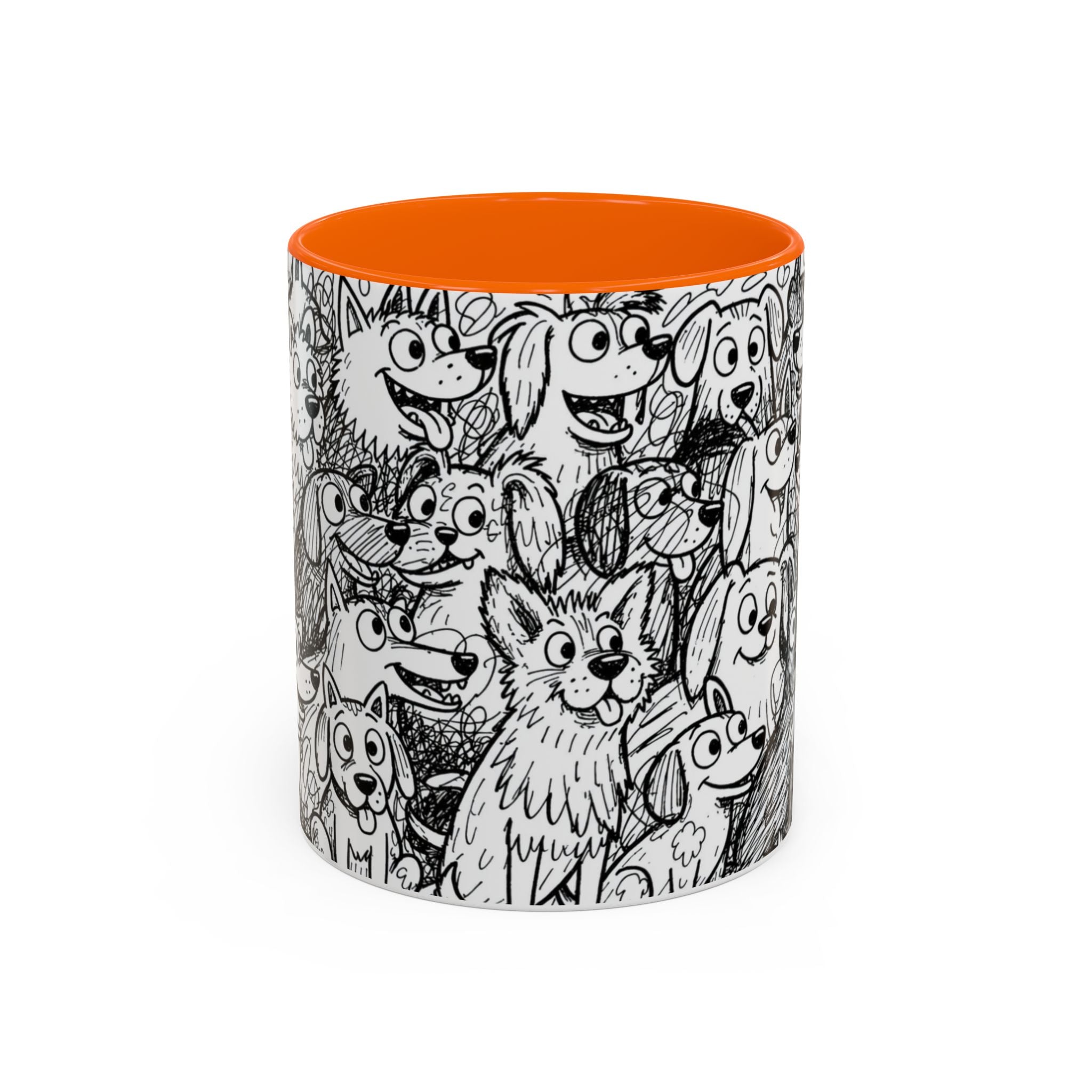 Black & White Cute Dogs Accent Coffee Mug (11/15oz) — Patterned Puppy Tea Cup