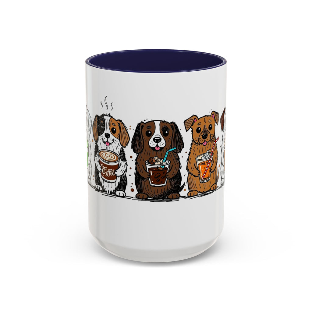 Cute Dogs Coffee Mug — Cartoon Puppies Holding Lattes (11/15oz Accent Mug)