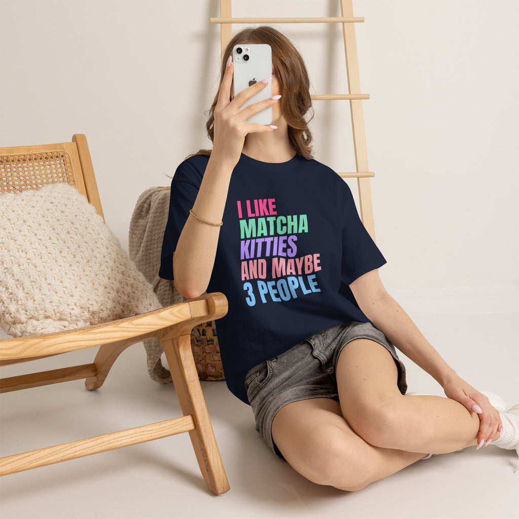 I Like Matcha Kitties And Maybe 3 People T-Shirt | Neon Palette Graphic Tee