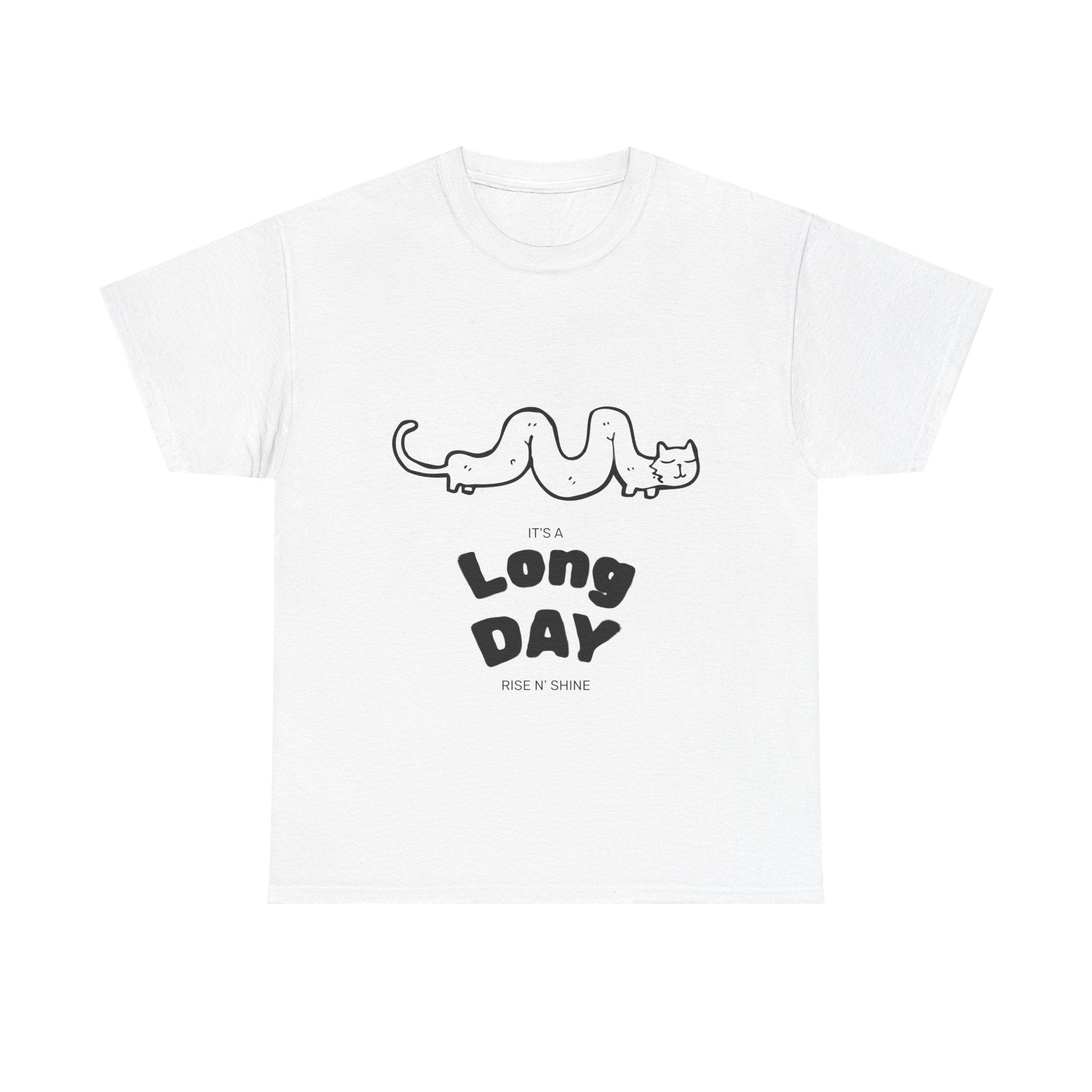 Long Day Cat T-Shirt — Cute Minimalist 'Long Day' Graphic Tee