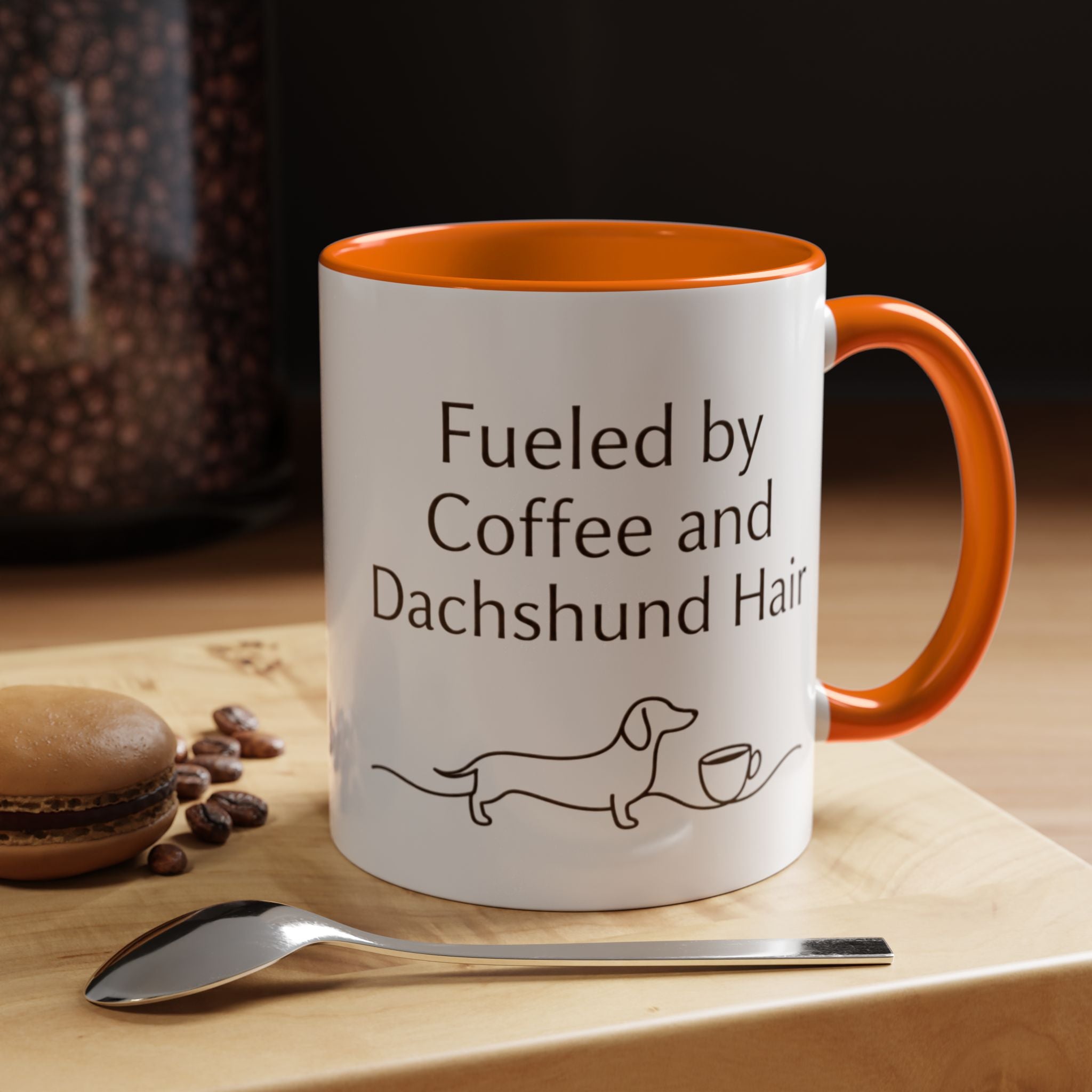 Dachshund Coffee Mug — “Fueled by Coffee and Dachshund Hair” Accent Ceramic Mug
