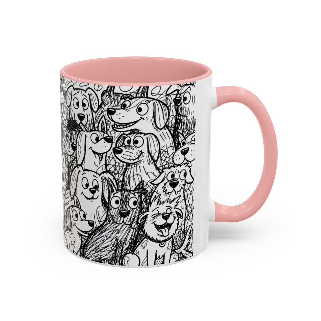 Black & White Cute Dogs Accent Coffee Mug (11/15oz) — Patterned Puppy Tea Cup