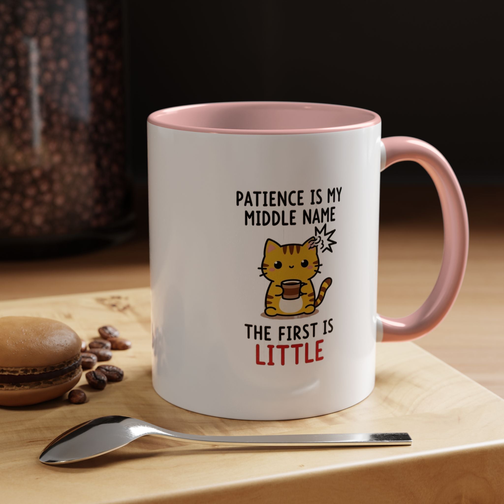 Coffee Mug — "Patience Is My Middle Name, The First Is Little" Cute Cat Coffee Cup