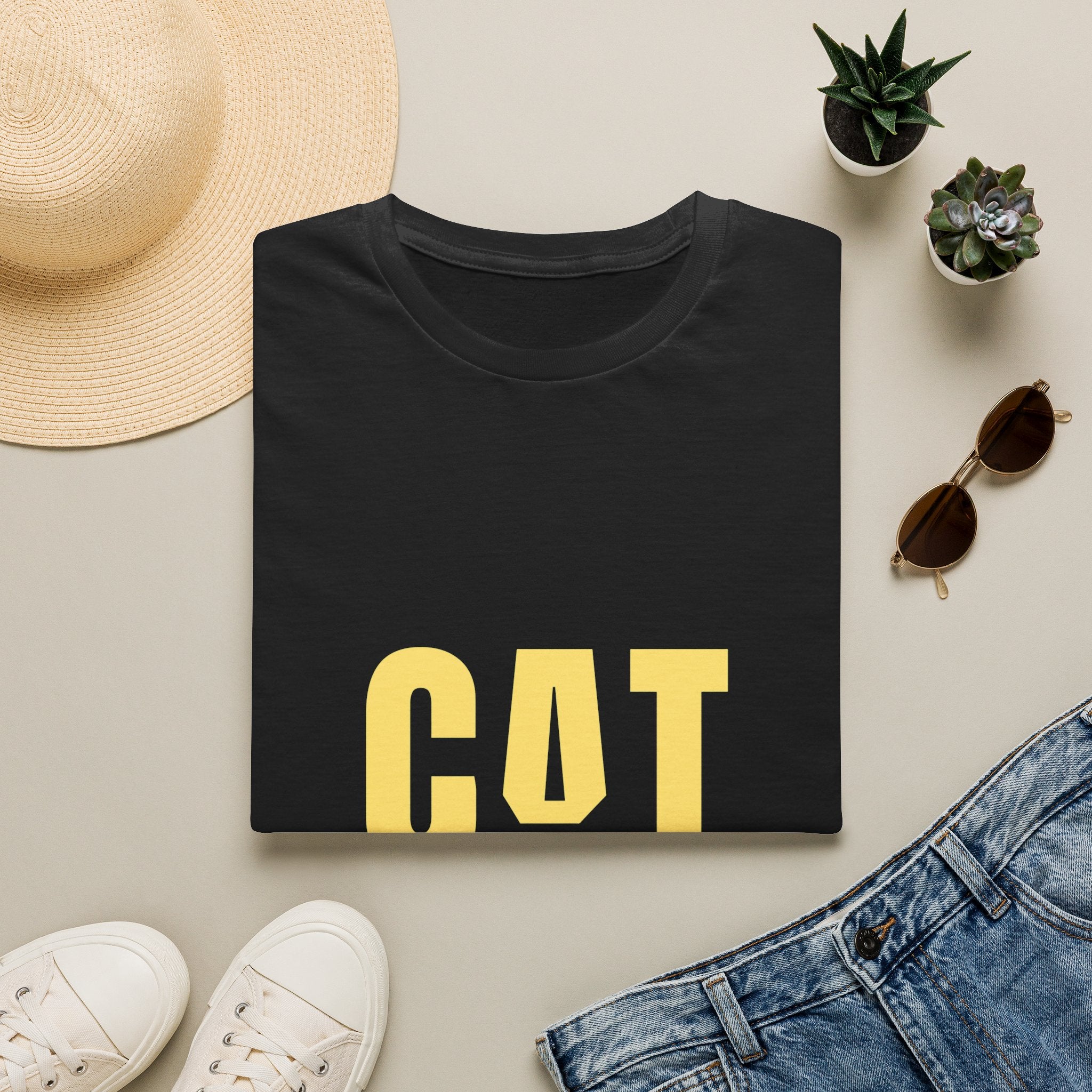 CAT graphic T-Shirt | yellow cat text with hidden eyes design