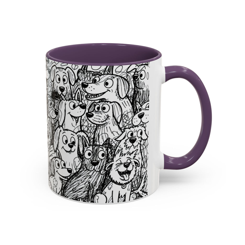 Black & White Cute Dogs Accent Coffee Mug (11/15oz) — Patterned Puppy Tea Cup