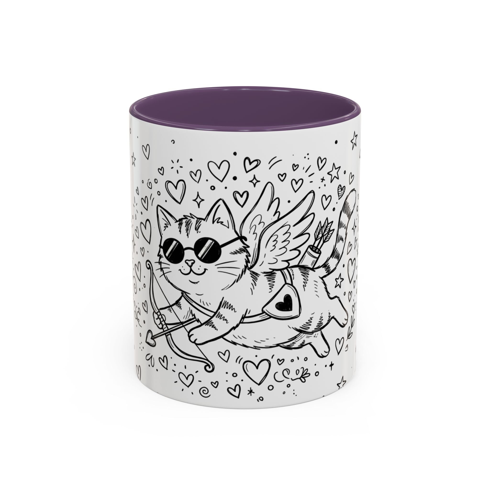 Winged Cupid Cat Coffee Mug — Cute Valentine Kitty Accent Mug (11/15 oz)