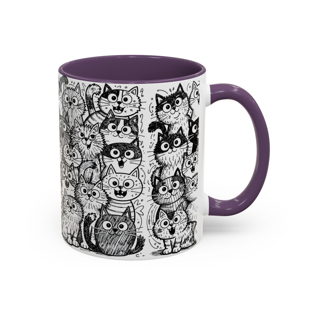 . Cat Doodle Accent Coffee Mug — Black & White Cute Cat Pattern (11/15 oz)