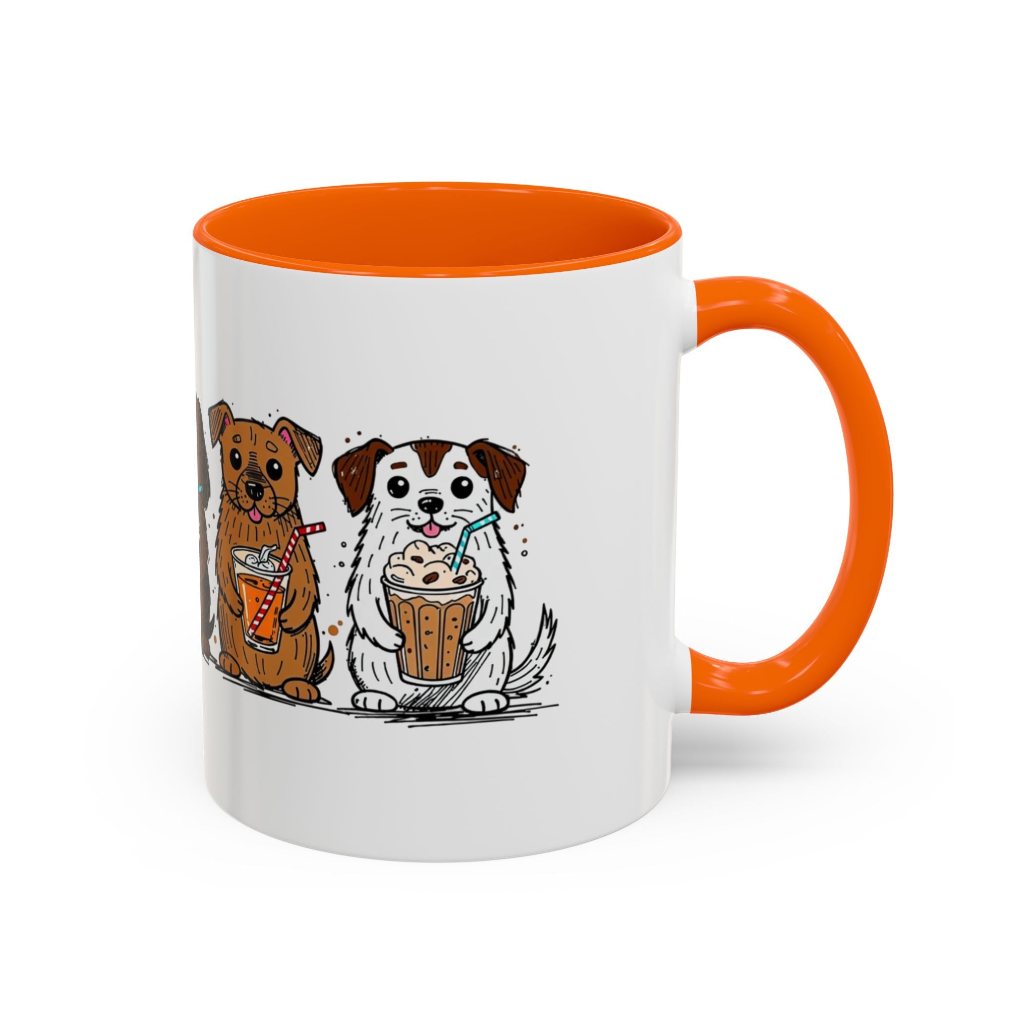 Cute Dogs Coffee Mug — Cartoon Puppies Holding Lattes (11/15oz Accent Mug)