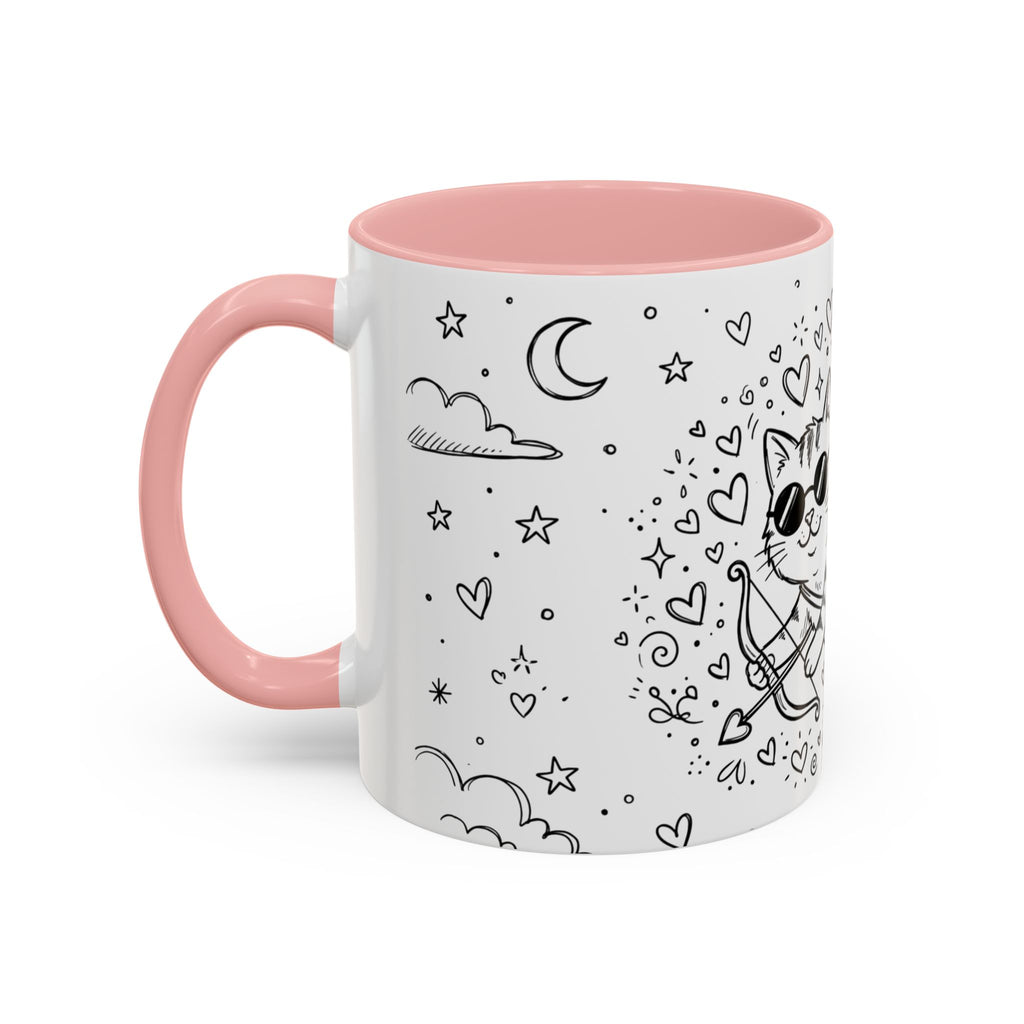 Winged Cupid Cat Coffee Mug — Cute Valentine Kitty Accent Mug (11/15 oz)