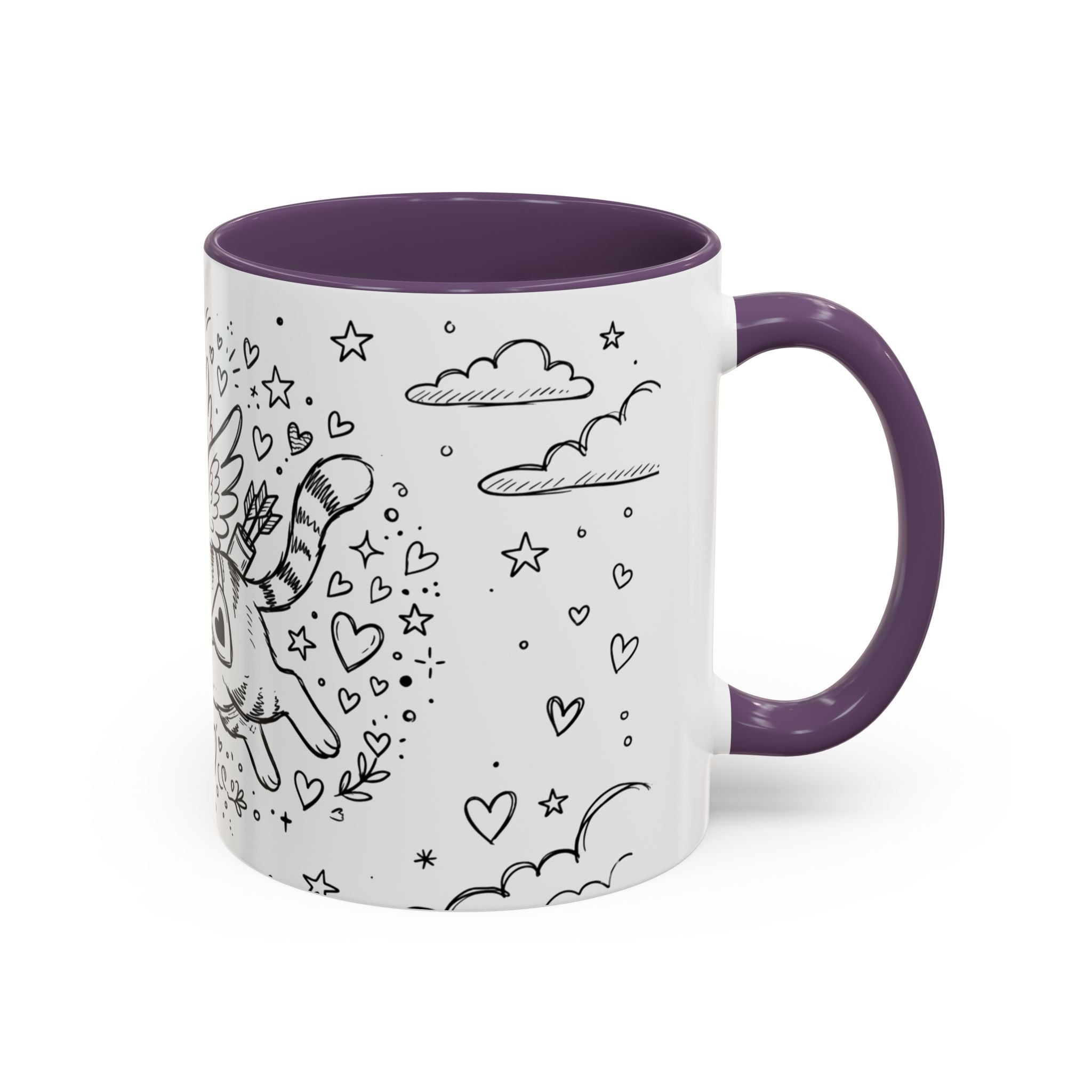 Winged Cupid Cat Coffee Mug — Cute Valentine Kitty Accent Mug (11/15 oz)