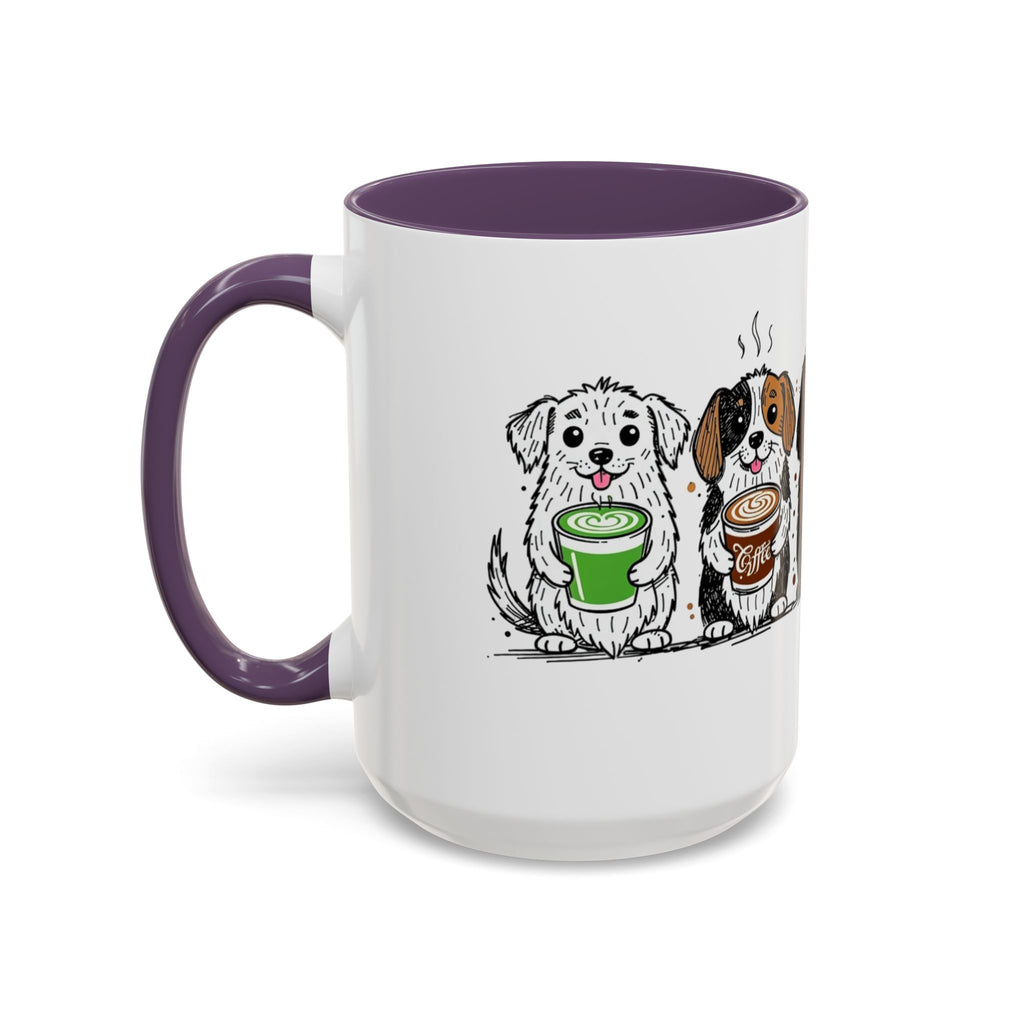 Cute Dogs Coffee Mug — Cartoon Puppies Holding Lattes (11/15oz Accent Mug)