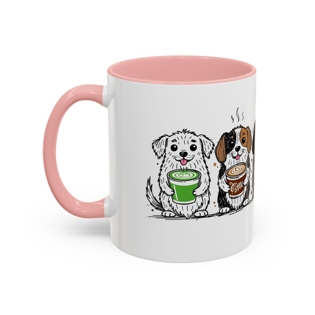 Cute Dogs Coffee Mug — Cartoon Puppies Holding Lattes (11/15oz Accent Mug)