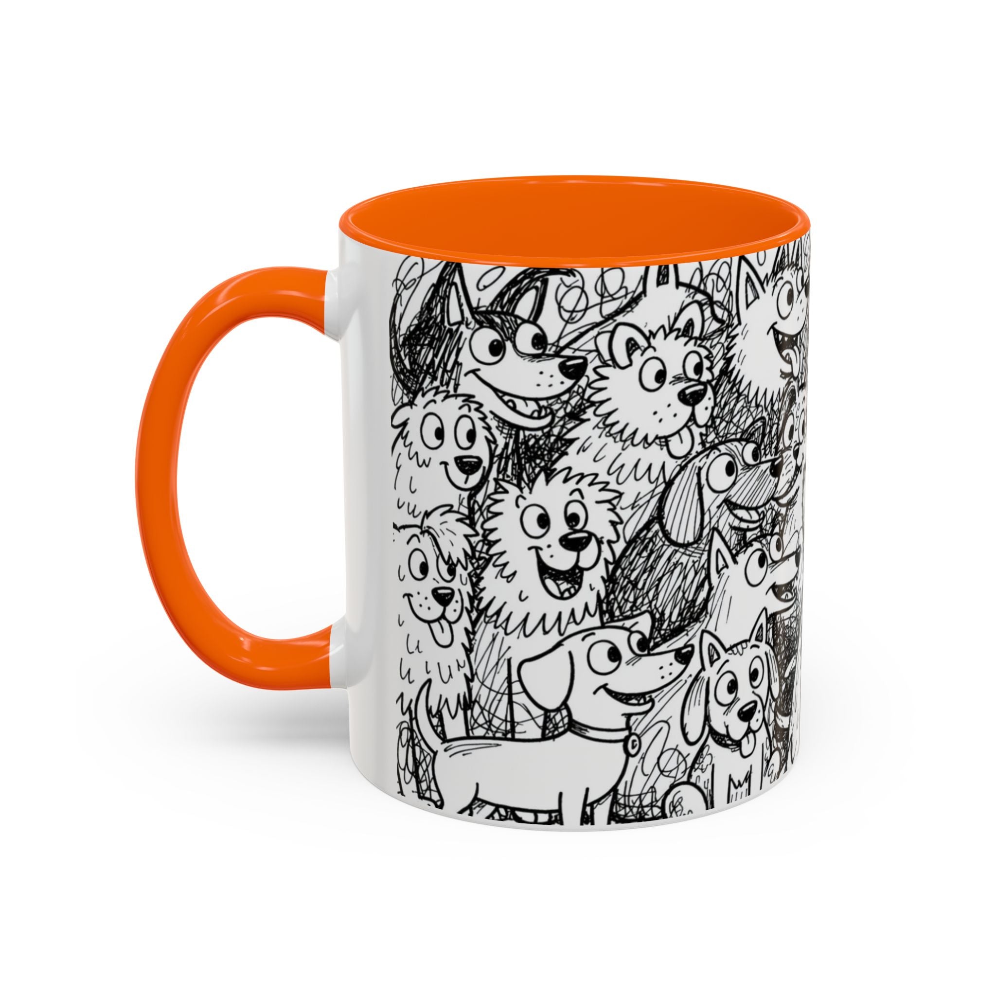 Black & White Cute Dogs Accent Coffee Mug (11/15oz) — Patterned Puppy Tea Cup