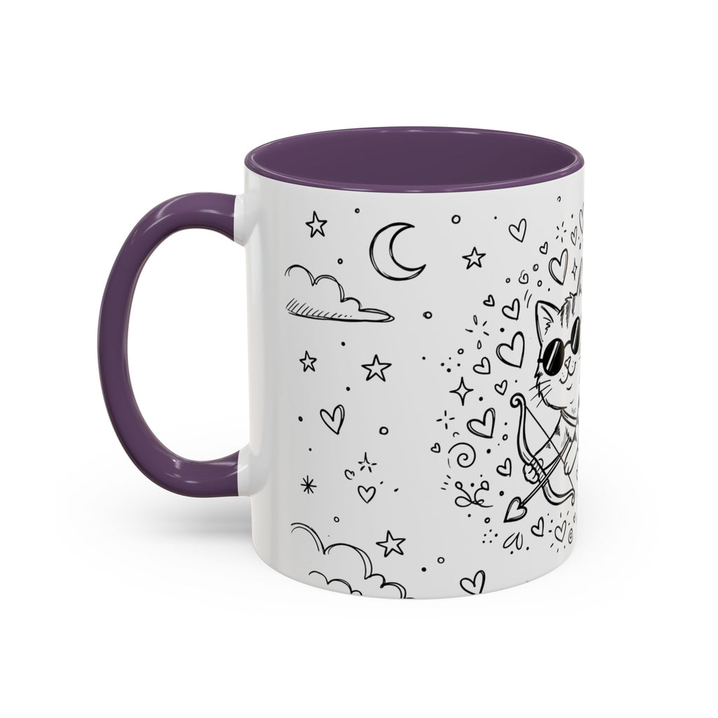Winged Cupid Cat Coffee Mug — Cute Valentine Kitty Accent Mug (11/15 oz)