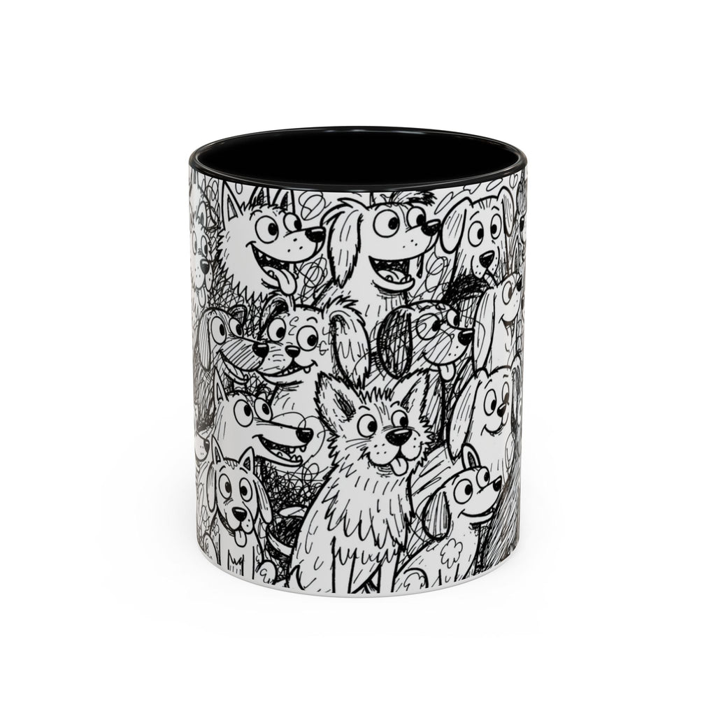 Black & White Cute Dogs Accent Coffee Mug (11/15oz) — Patterned Puppy Tea Cup