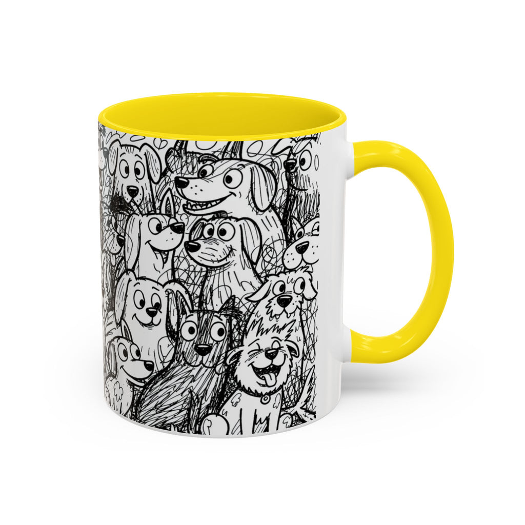 Black & White Cute Dogs Accent Coffee Mug (11/15oz) — Patterned Puppy Tea Cup