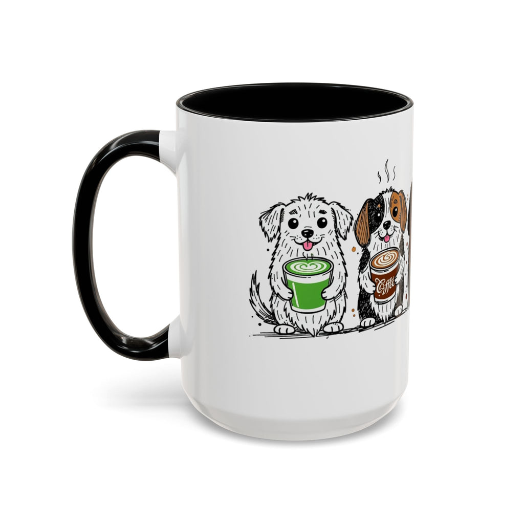Cute Dogs Coffee Mug — Cartoon Puppies Holding Lattes (11/15oz Accent Mug)