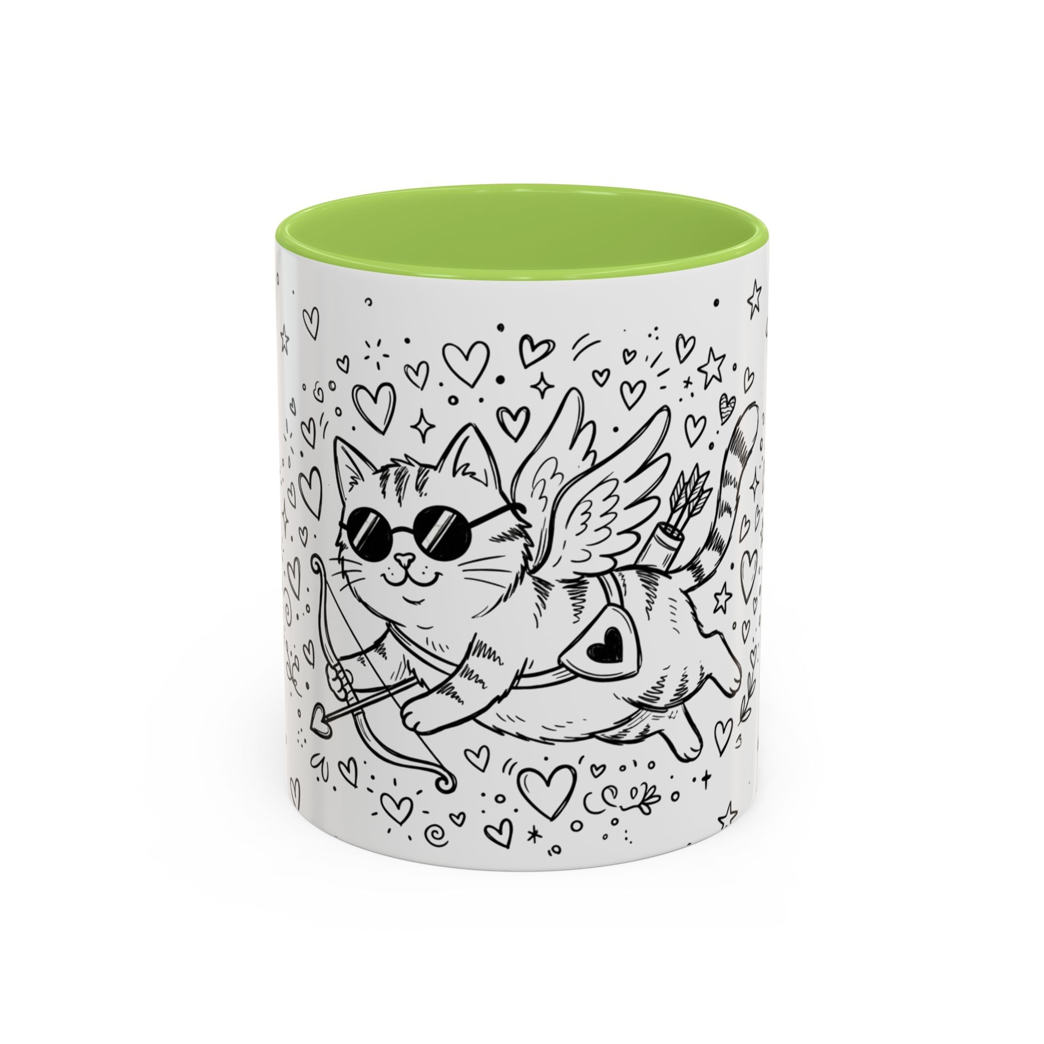 Winged Cupid Cat Coffee Mug — Cute Valentine Kitty Accent Mug (11/15 oz)