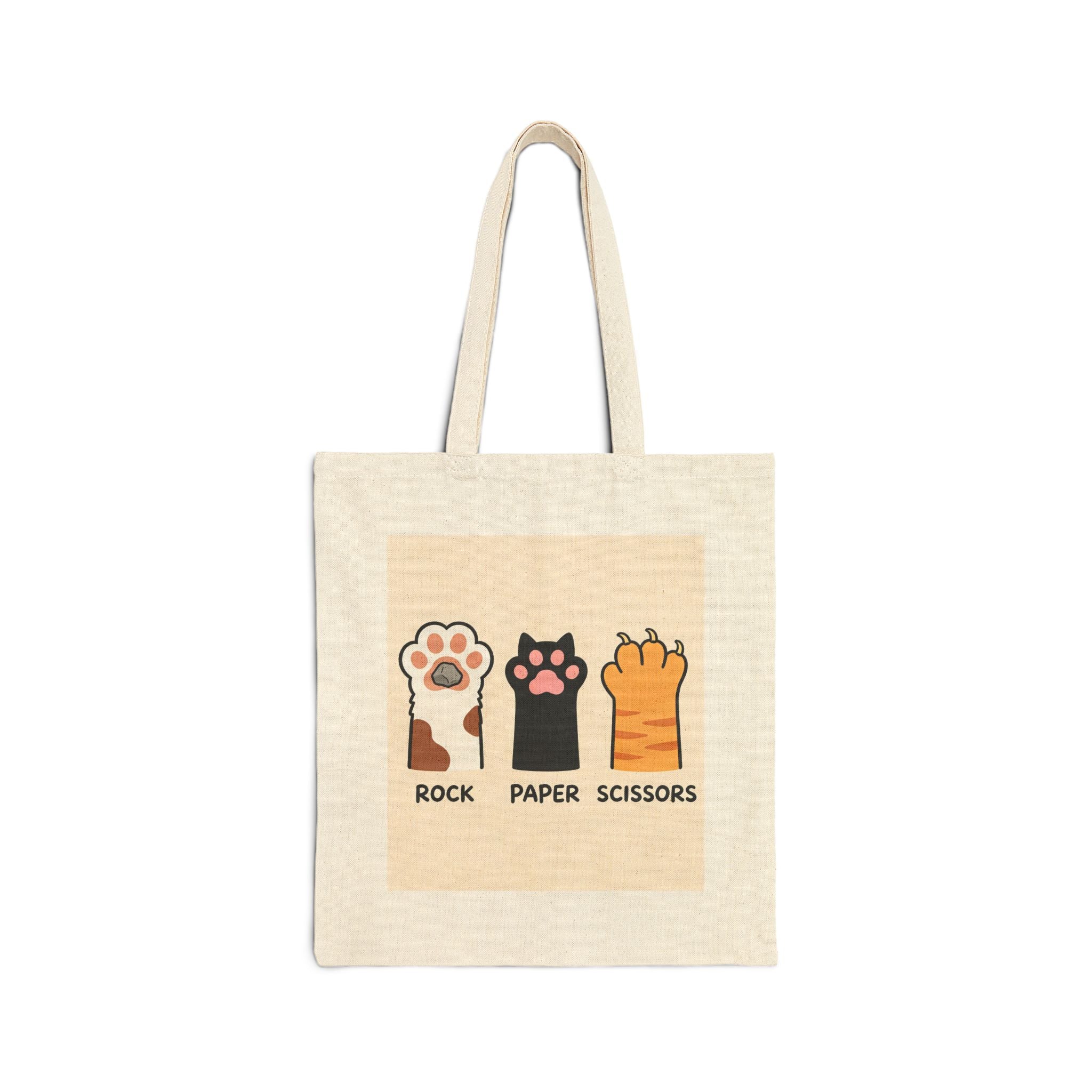 Cat Rock Paper Scissors Cotton Canvas Tote Bag