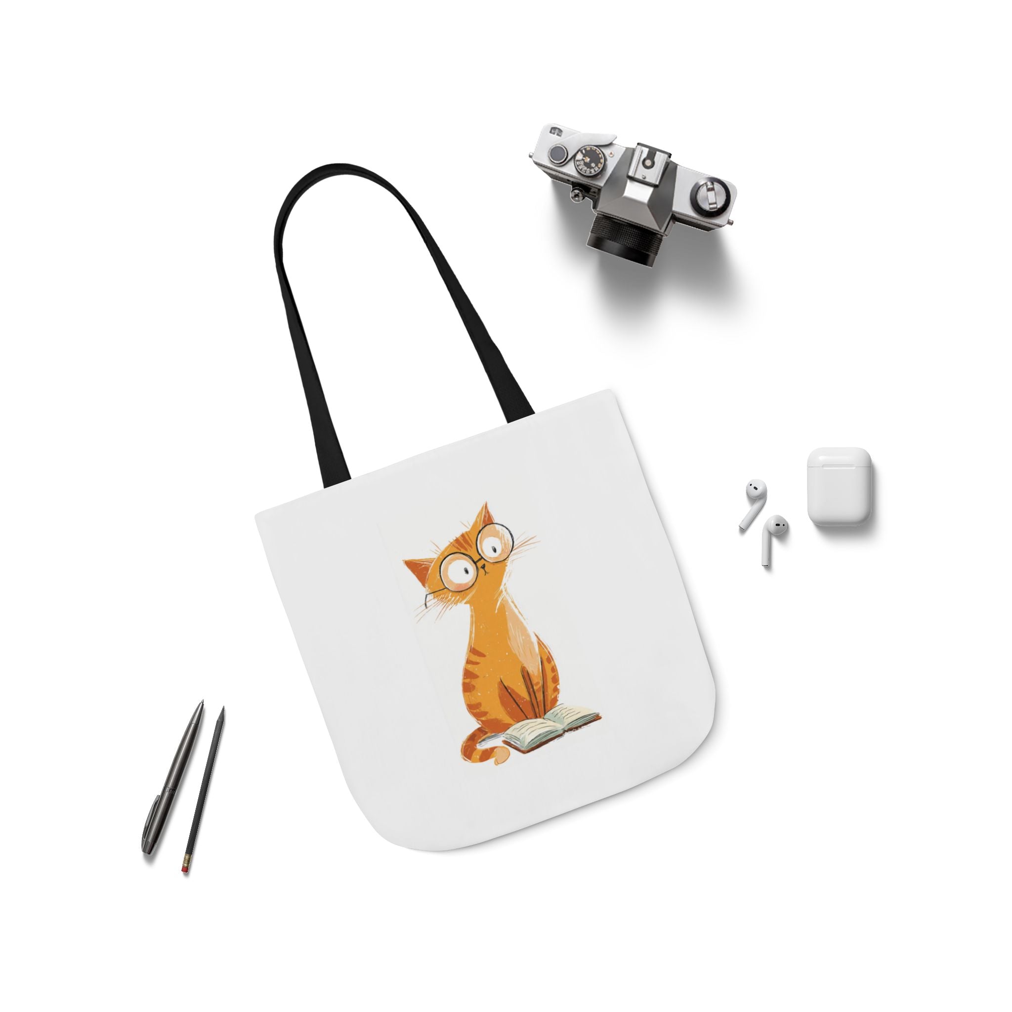 Cute Orange Cat with Glasses Tote Bag — Book-Lover Canvas Tote