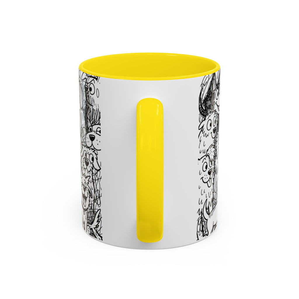 Black & White Cute Dogs Accent Coffee Mug (11/15oz) — Patterned Puppy Tea Cup