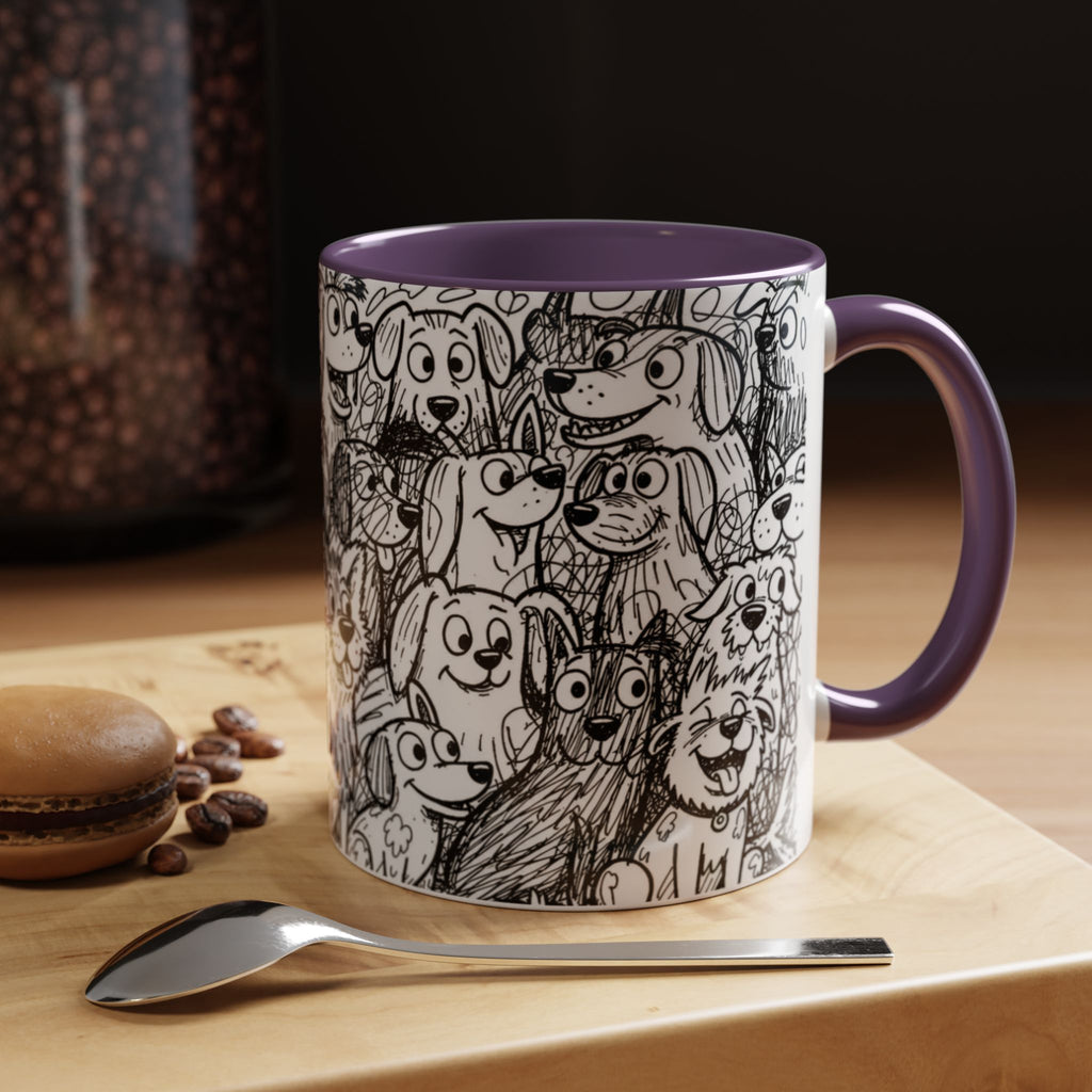 Black & White Cute Dogs Accent Coffee Mug (11/15oz) — Patterned Puppy Tea Cup