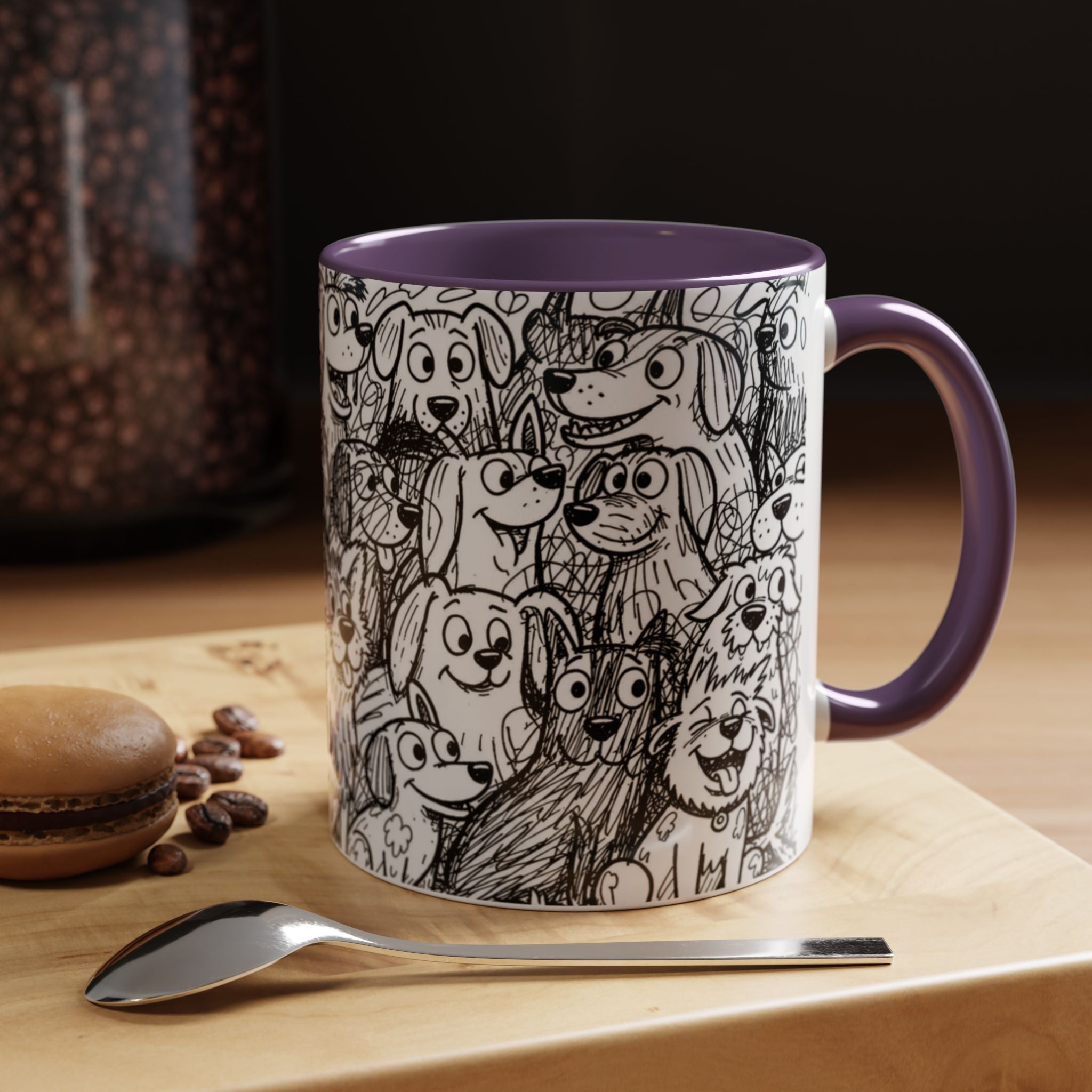 Black & White Cute Dogs Accent Coffee Mug (11/15oz) — Patterned Puppy Tea Cup