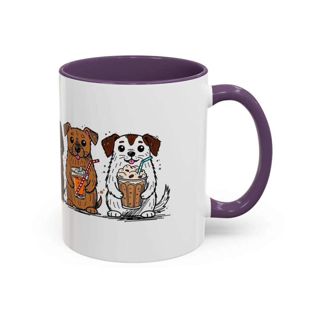 Cute Dogs Coffee Mug — Cartoon Puppies Holding Lattes (11/15oz Accent Mug)