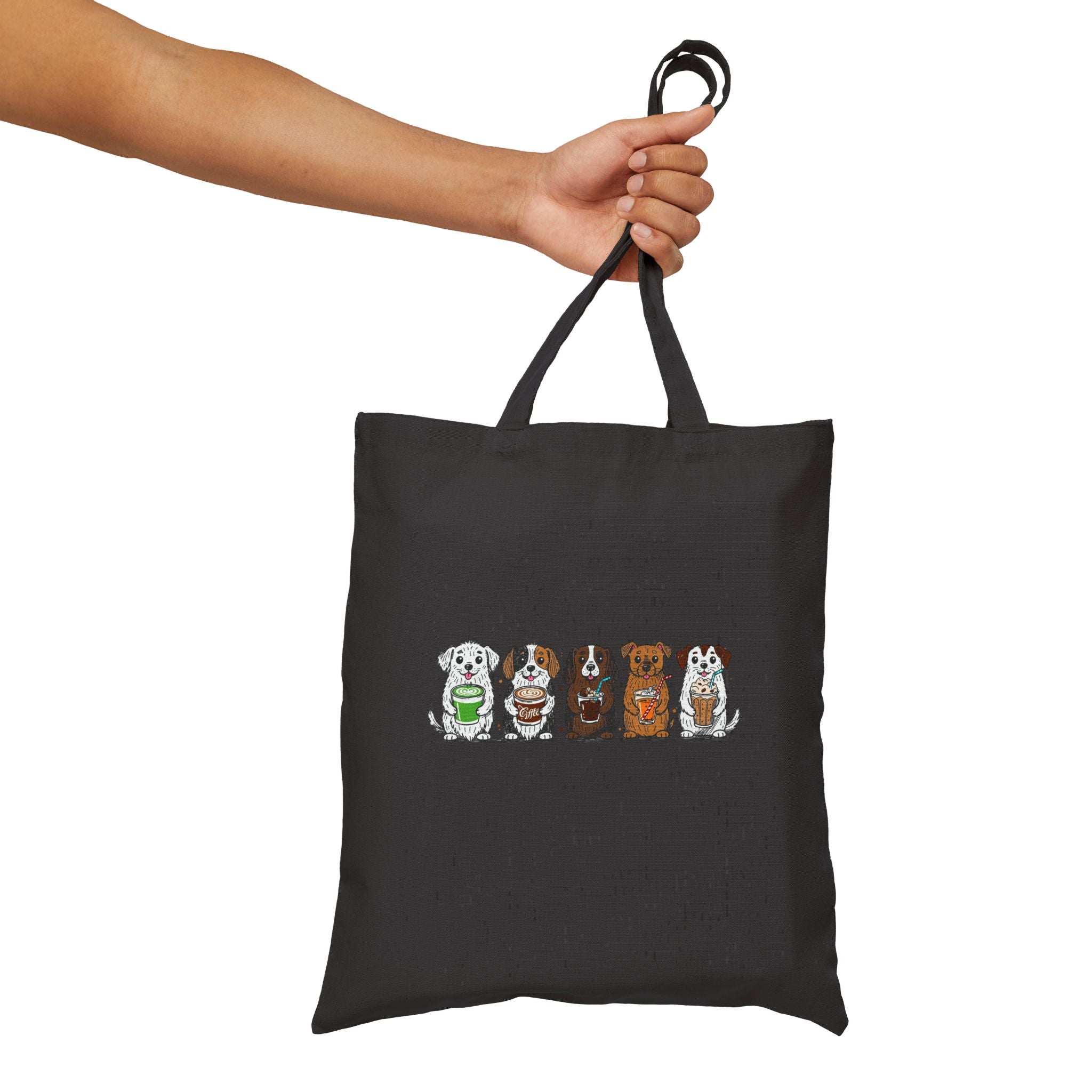 Cute Row of Dogs Cotton Tote Bag — Small Breed Puppy Illustration Canvas Shopper