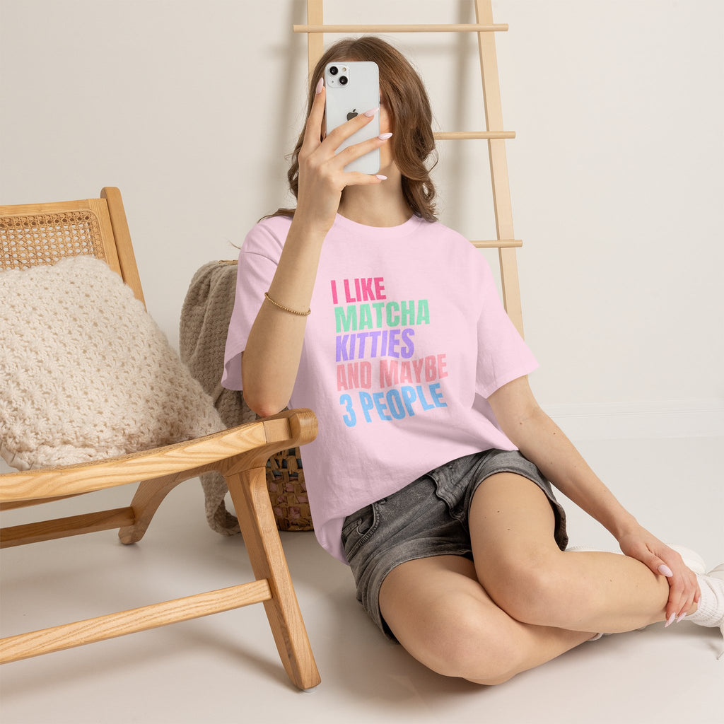 I Like Matcha Kitties And Maybe 3 People T-Shirt | Neon Palette Graphic Tee