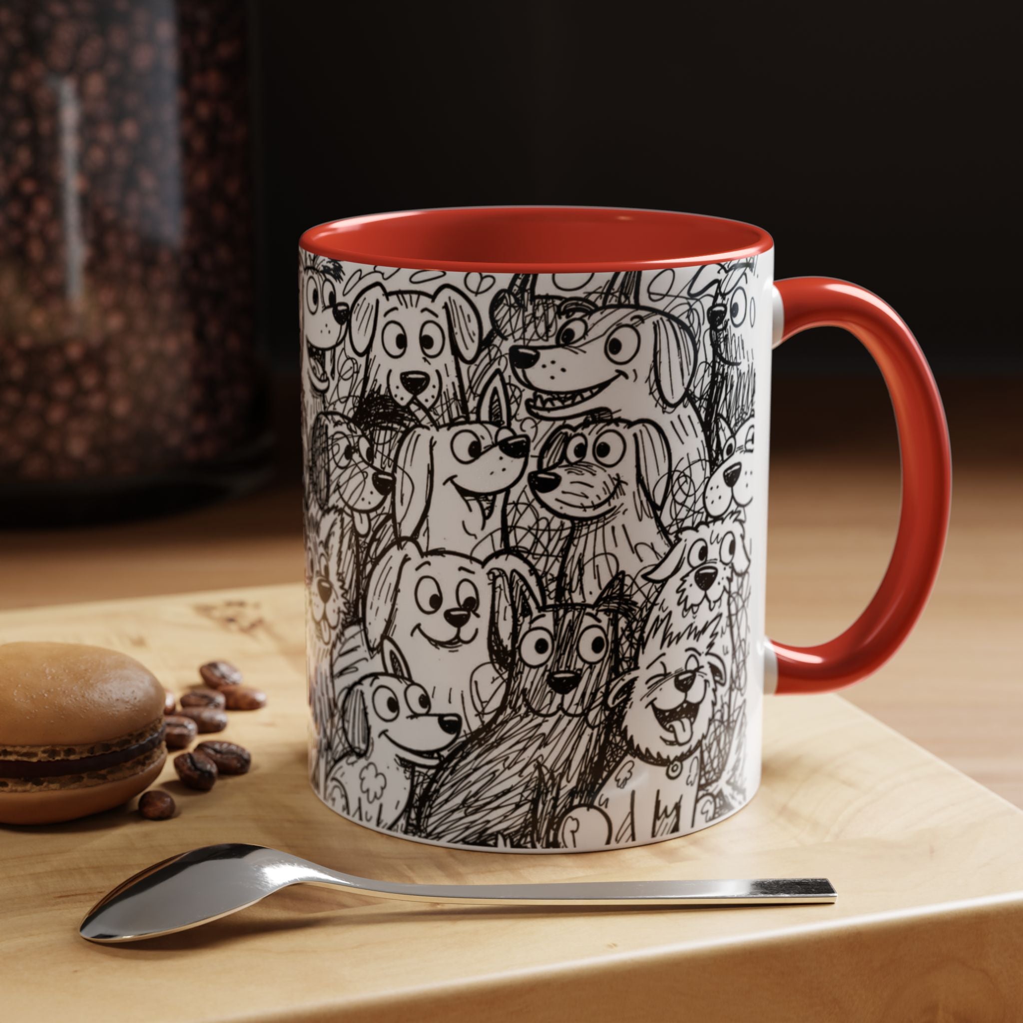 Black & White Cute Dogs Accent Coffee Mug (11/15oz) — Patterned Puppy Tea Cup