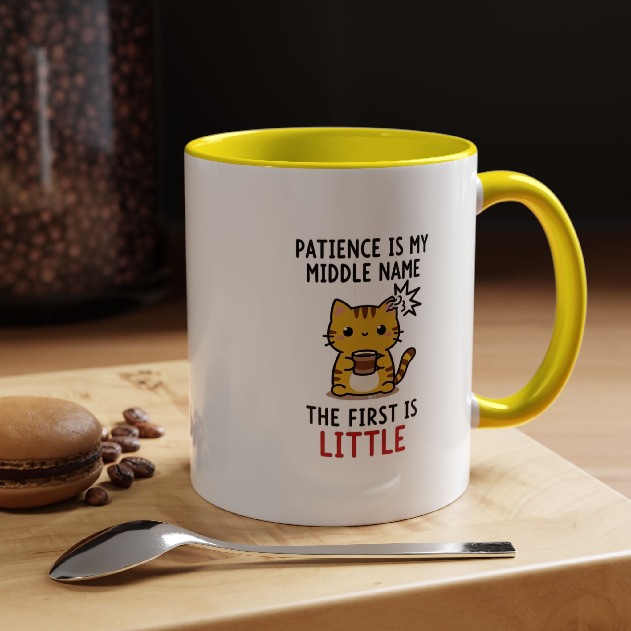 Coffee Mug — "Patience Is My Middle Name, The First Is Little" Cute Cat Coffee Cup