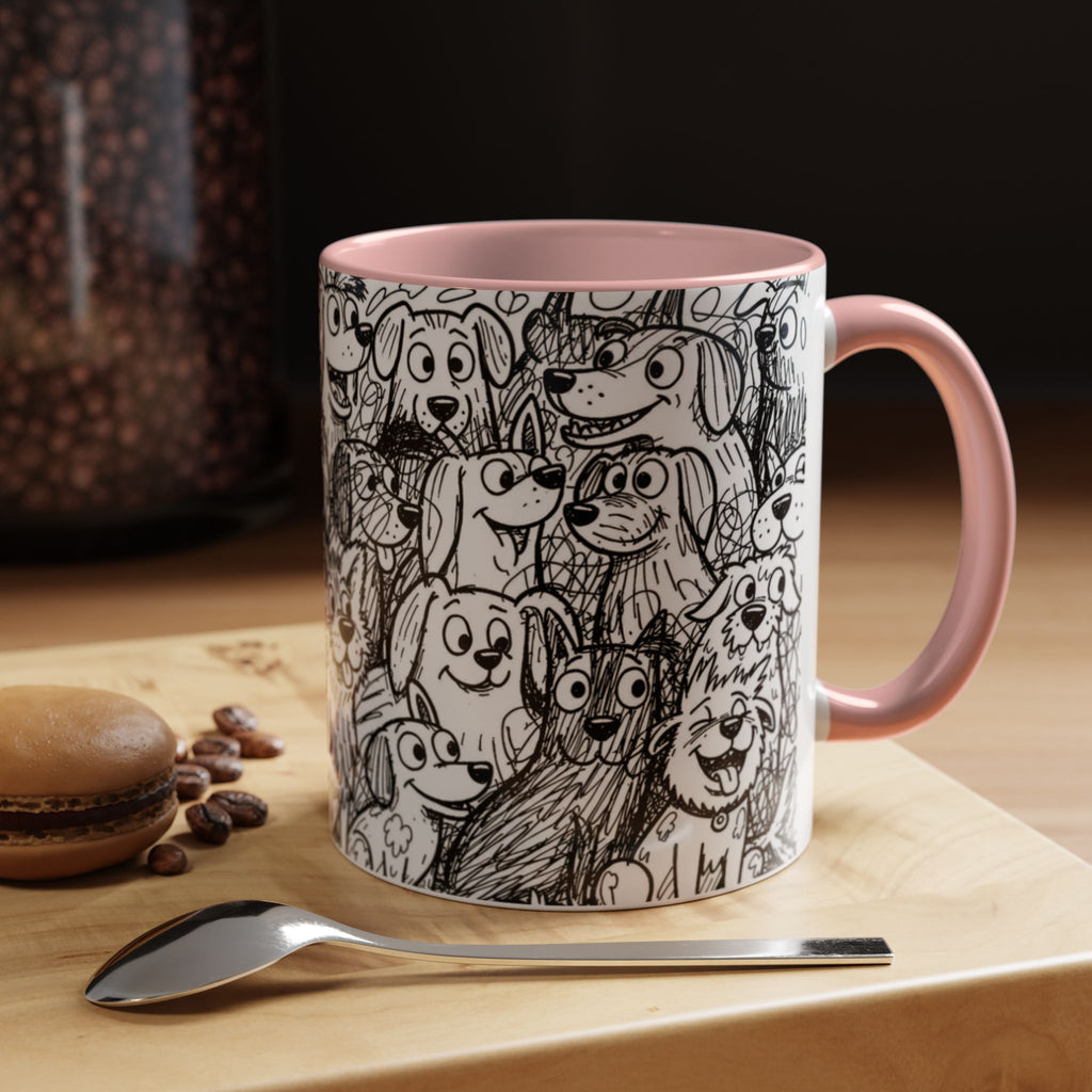 Black & White Cute Dogs Accent Coffee Mug (11/15oz) — Patterned Puppy Tea Cup