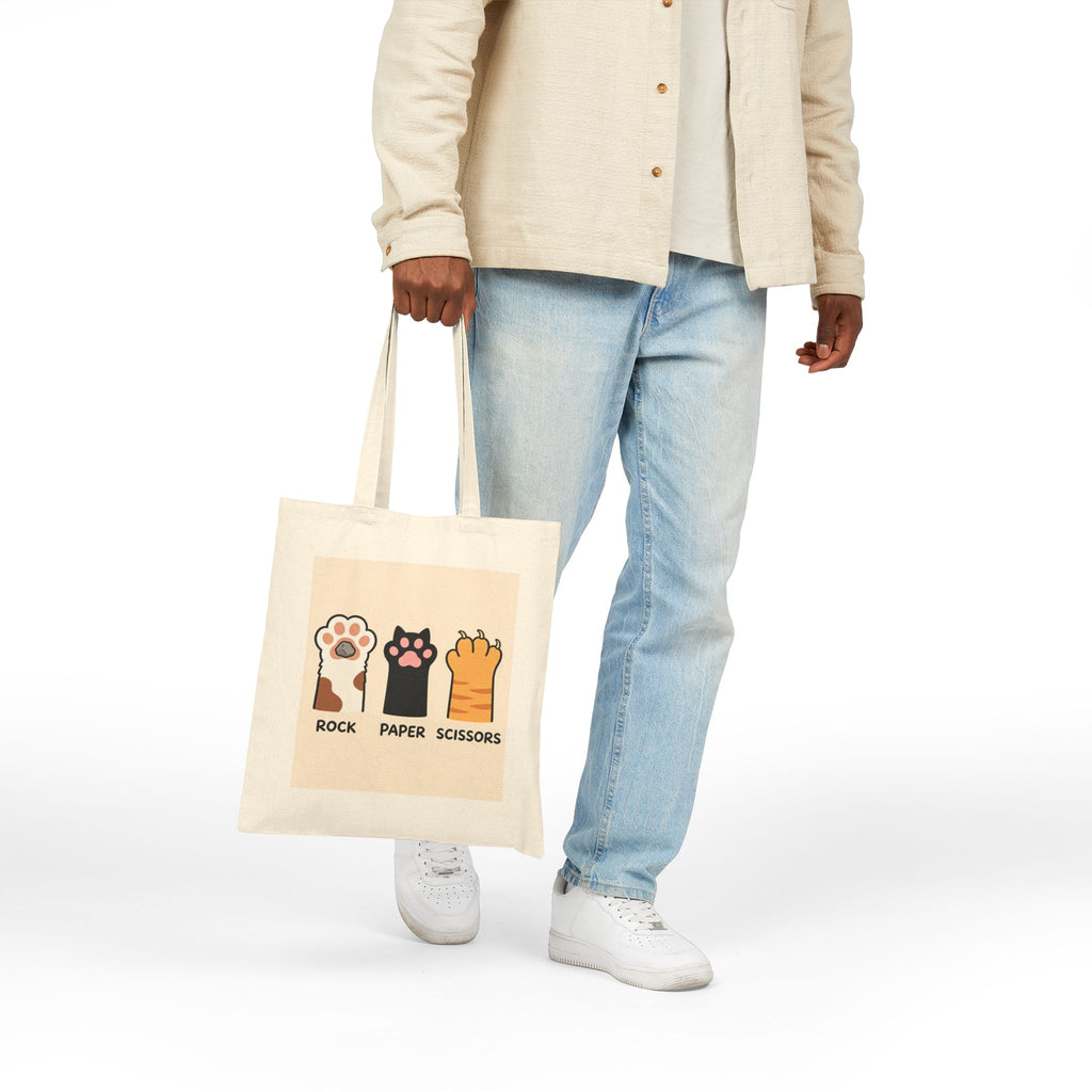 Cat Rock Paper Scissors Cotton Canvas Tote Bag