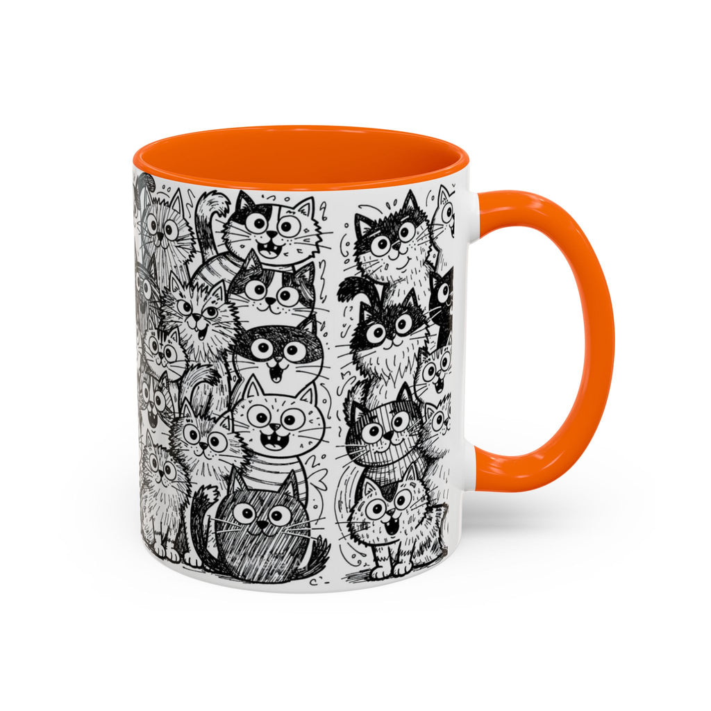 . Cat Doodle Accent Coffee Mug — Black & White Cute Cat Pattern (11/15 oz)