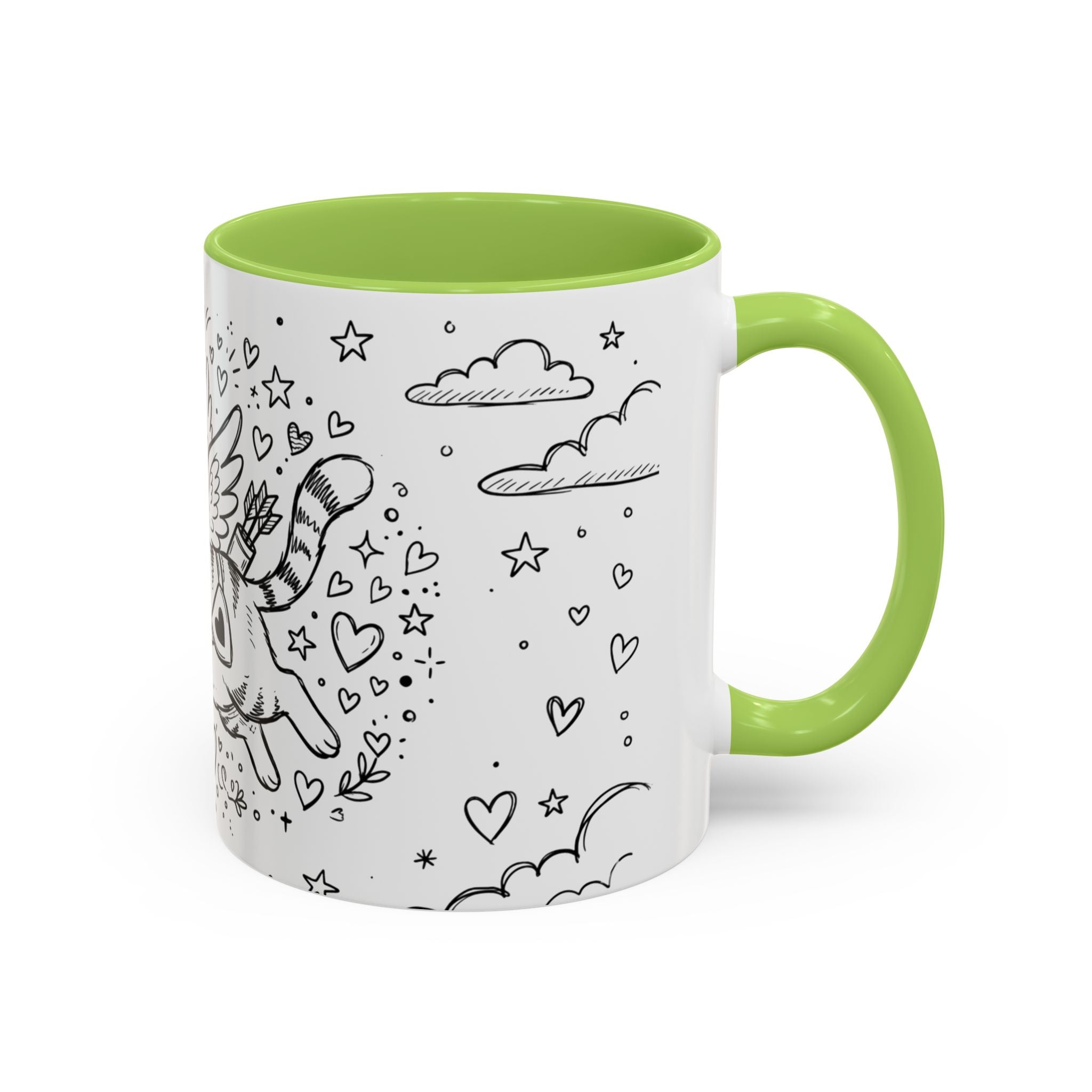 Winged Cupid Cat Coffee Mug — Cute Valentine Kitty Accent Mug (11/15 oz)