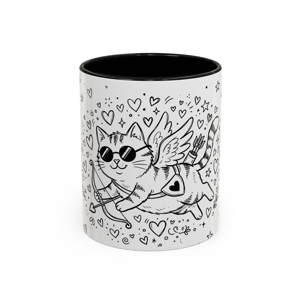 Winged Cupid Cat Coffee Mug — Cute Valentine Kitty Accent Mug (11/15 oz)
