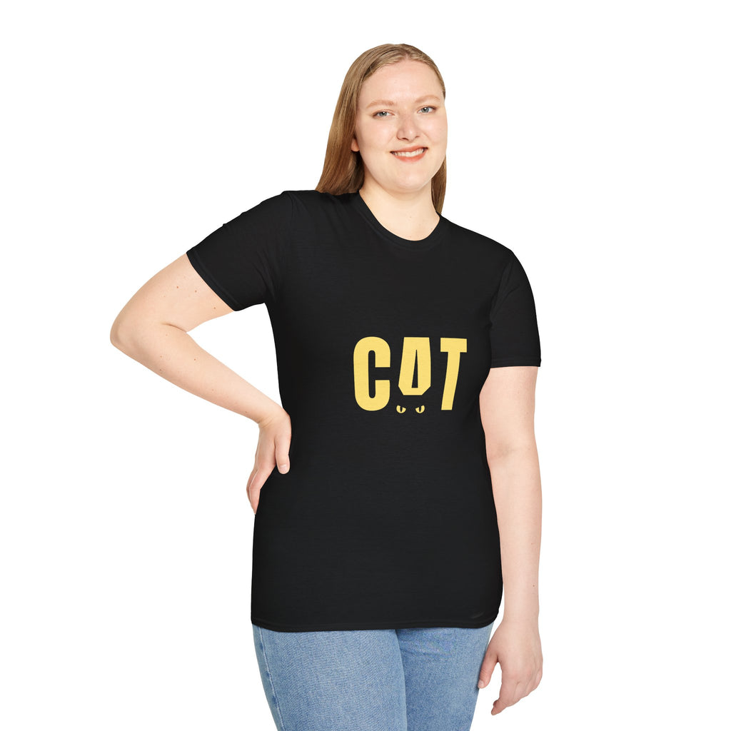 CAT graphic T-Shirt | yellow cat text with hidden eyes design