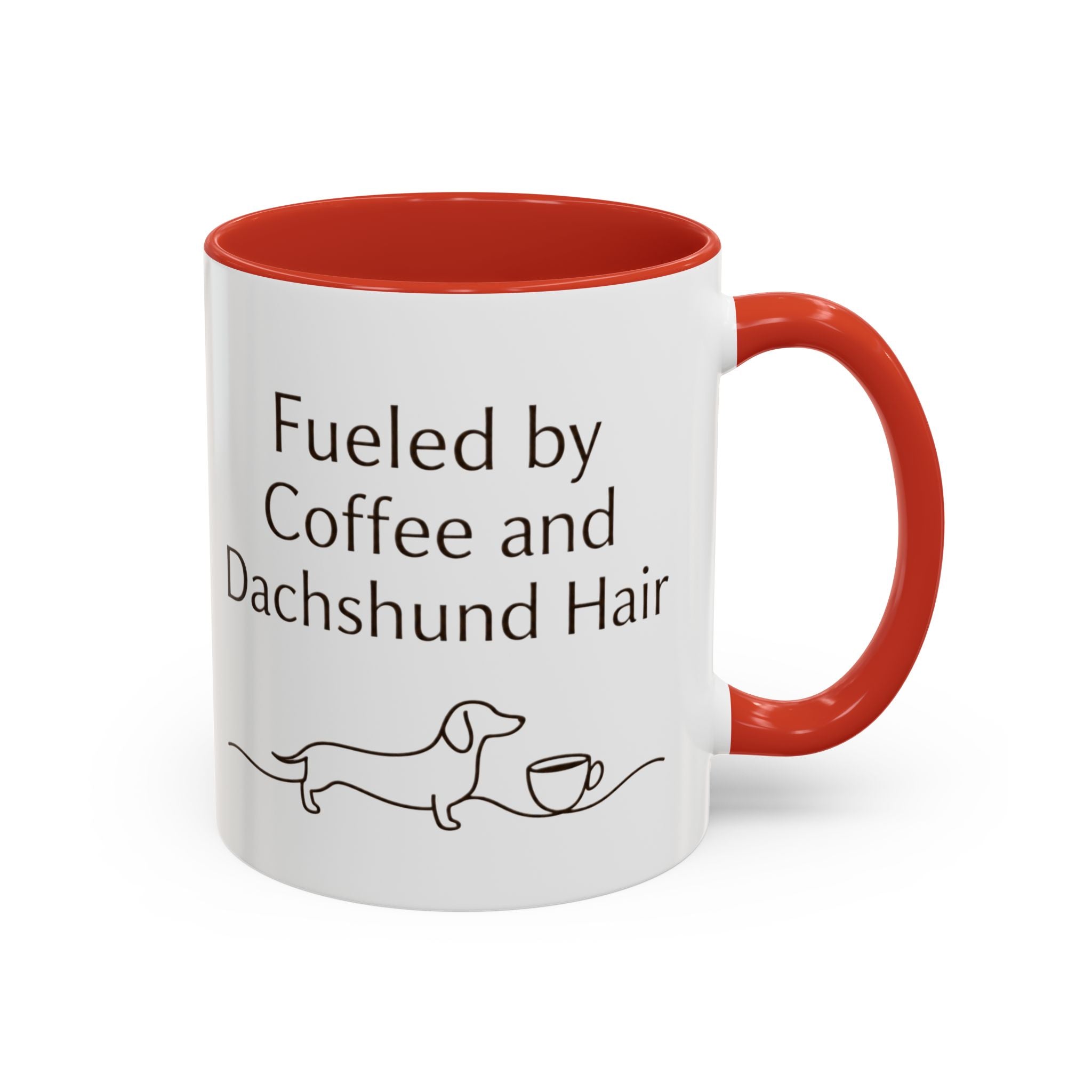 Dachshund Coffee Mug — “Fueled by Coffee and Dachshund Hair” Accent Ceramic Mug