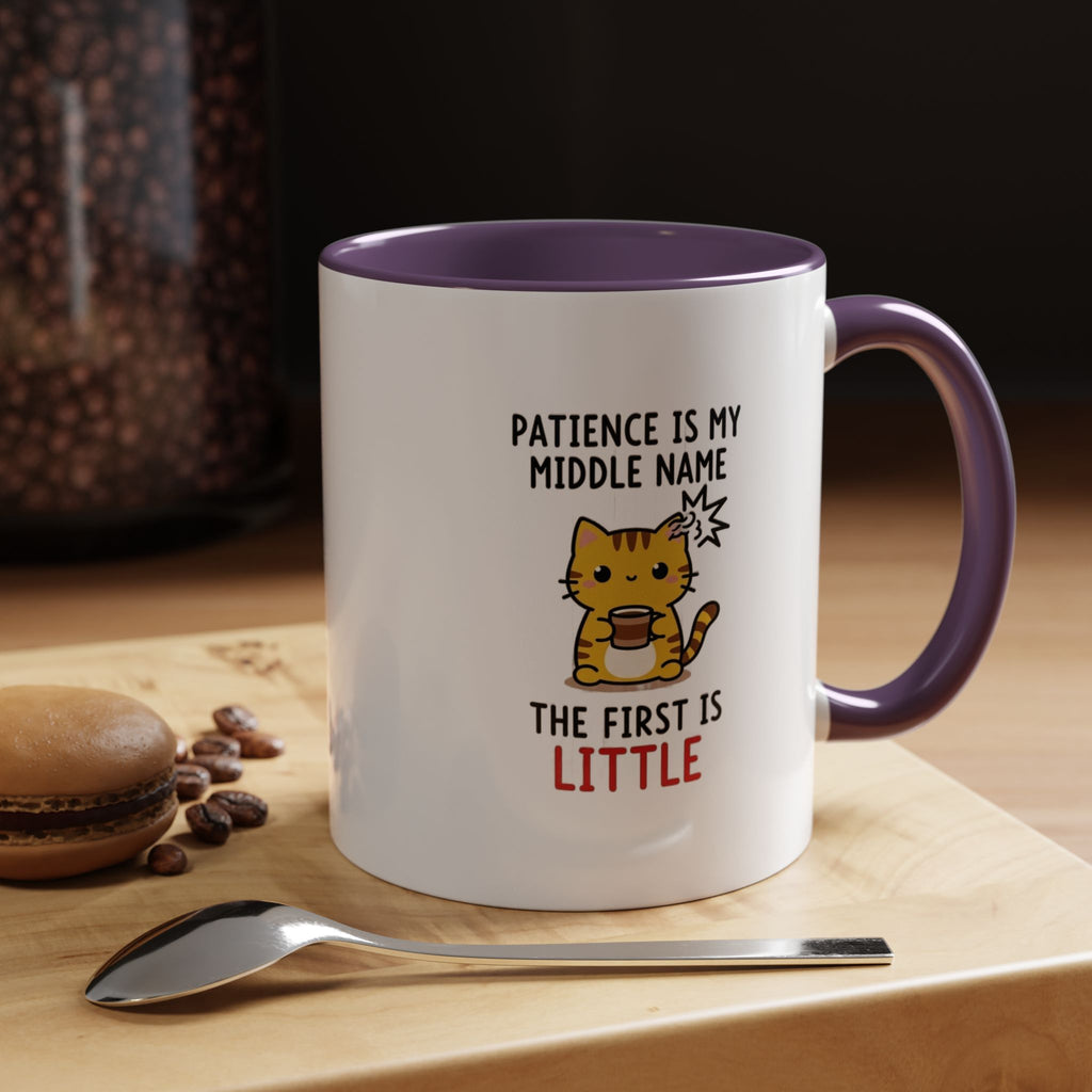 Coffee Mug — "Patience Is My Middle Name, The First Is Little" Cute Cat Coffee Cup
