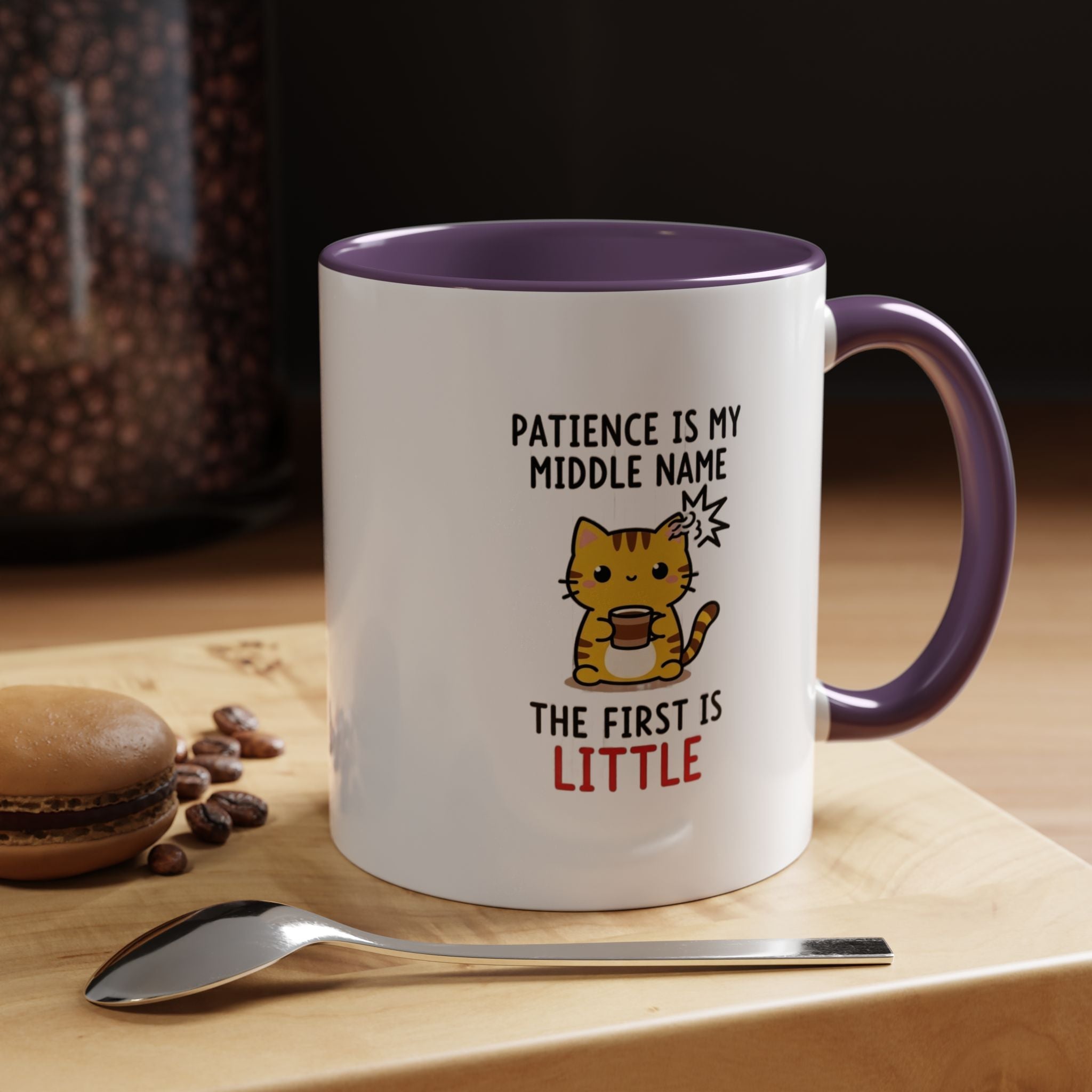 Coffee Mug — "Patience Is My Middle Name, The First Is Little" Cute Cat Coffee Cup