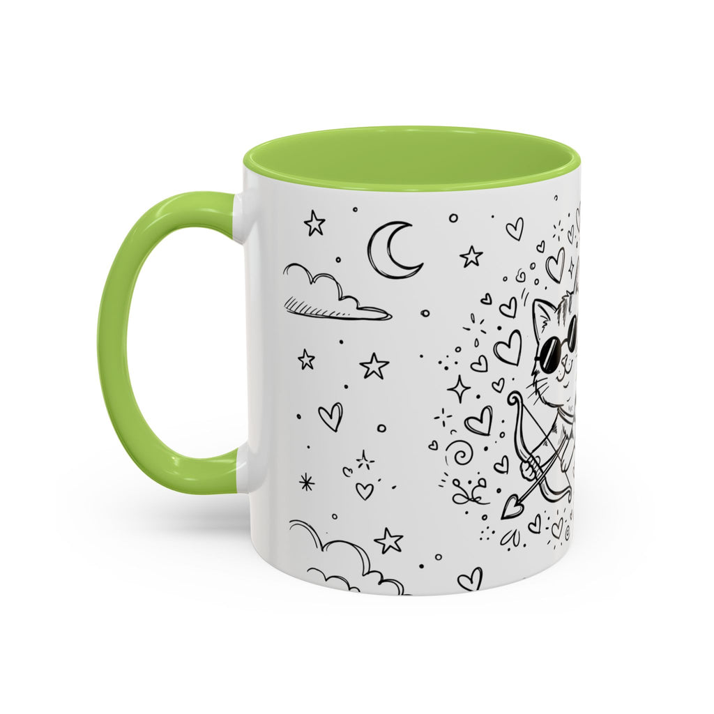 Winged Cupid Cat Coffee Mug — Cute Valentine Kitty Accent Mug (11/15 oz)