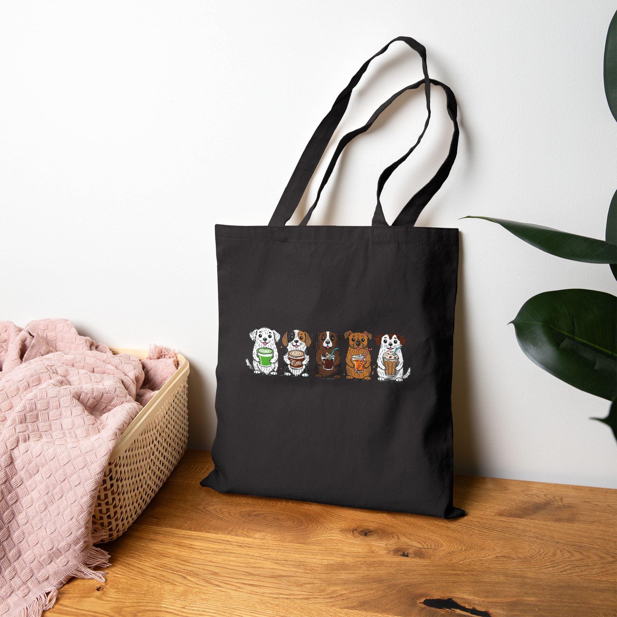 Cute Row of Dogs Cotton Tote Bag — Small Breed Puppy Illustration Canvas Shopper