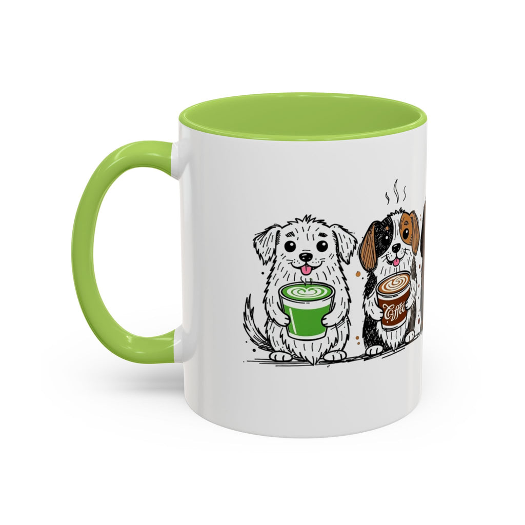 Cute Dogs Coffee Mug — Cartoon Puppies Holding Lattes (11/15oz Accent Mug)
