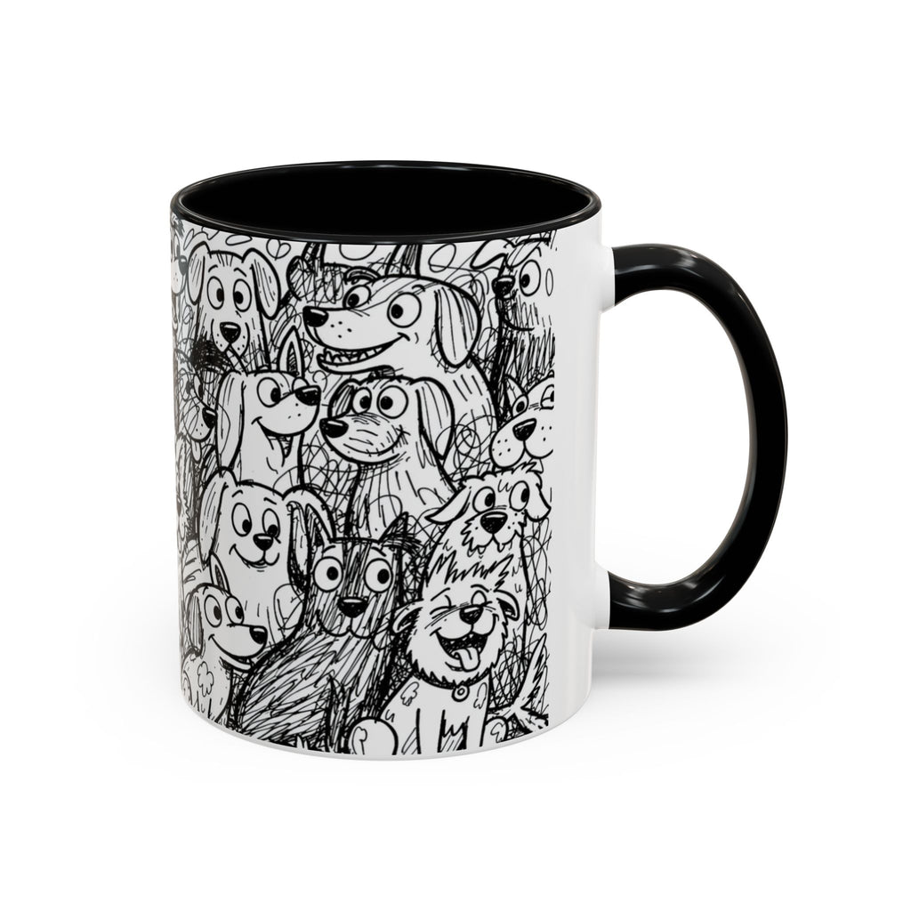 Black & White Cute Dogs Accent Coffee Mug (11/15oz) — Patterned Puppy Tea Cup