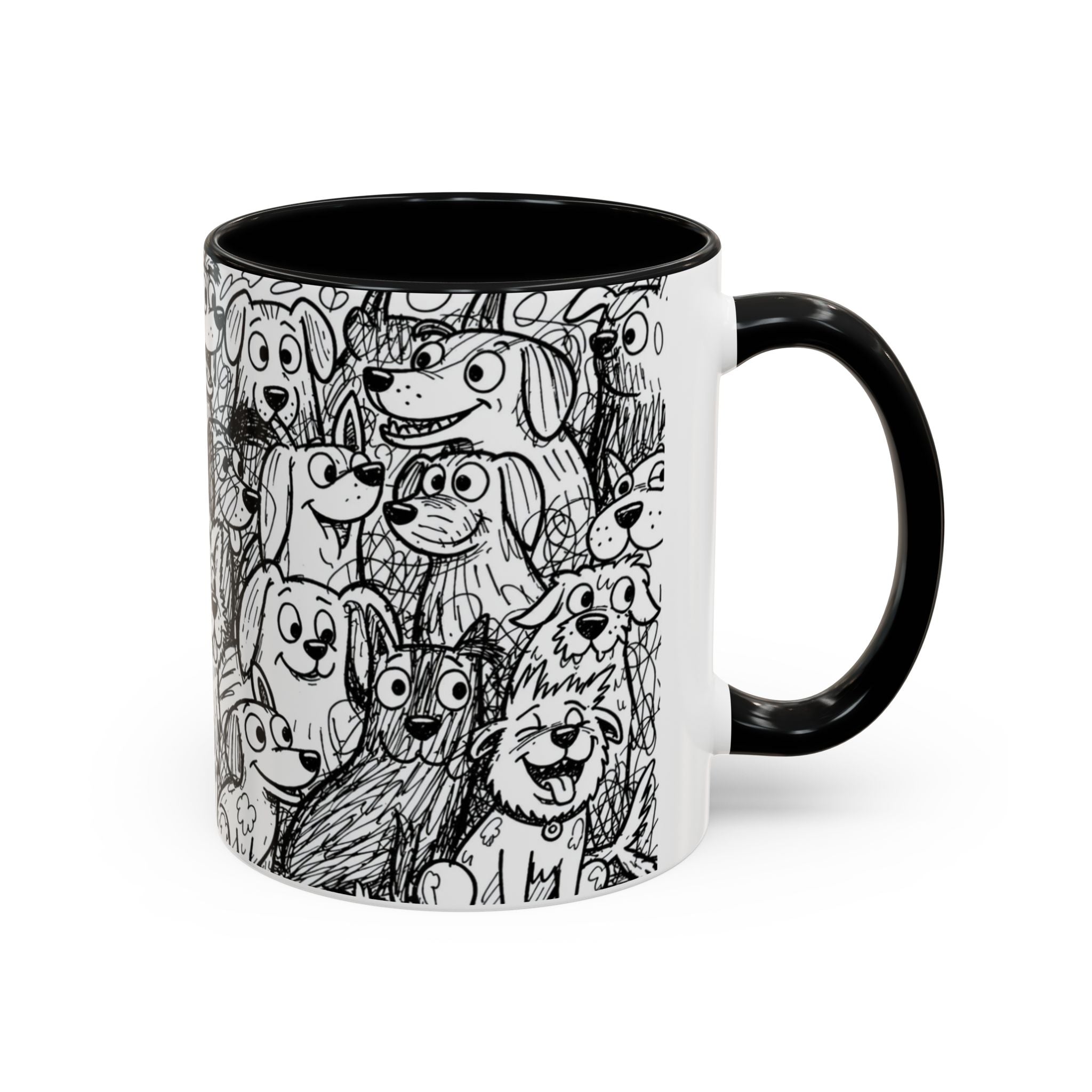 Black & White Cute Dogs Accent Coffee Mug (11/15oz) — Patterned Puppy Tea Cup