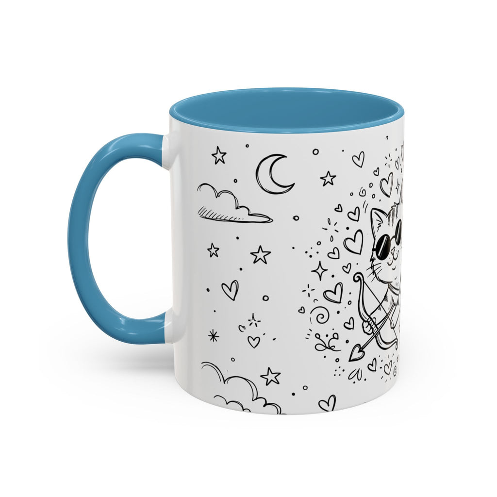 Winged Cupid Cat Coffee Mug — Cute Valentine Kitty Accent Mug (11/15 oz)