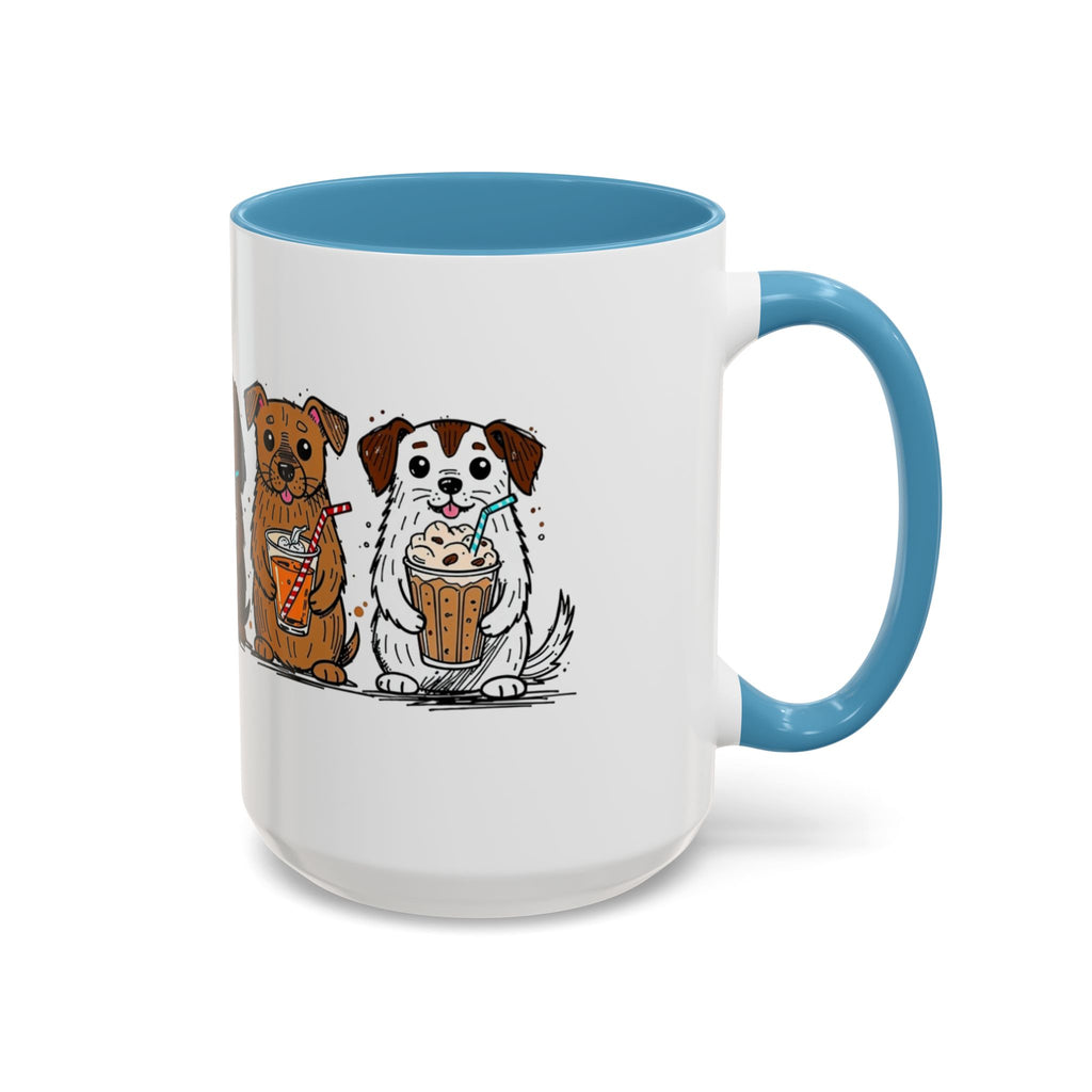 Cute Dogs Coffee Mug — Cartoon Puppies Holding Lattes (11/15oz Accent Mug)